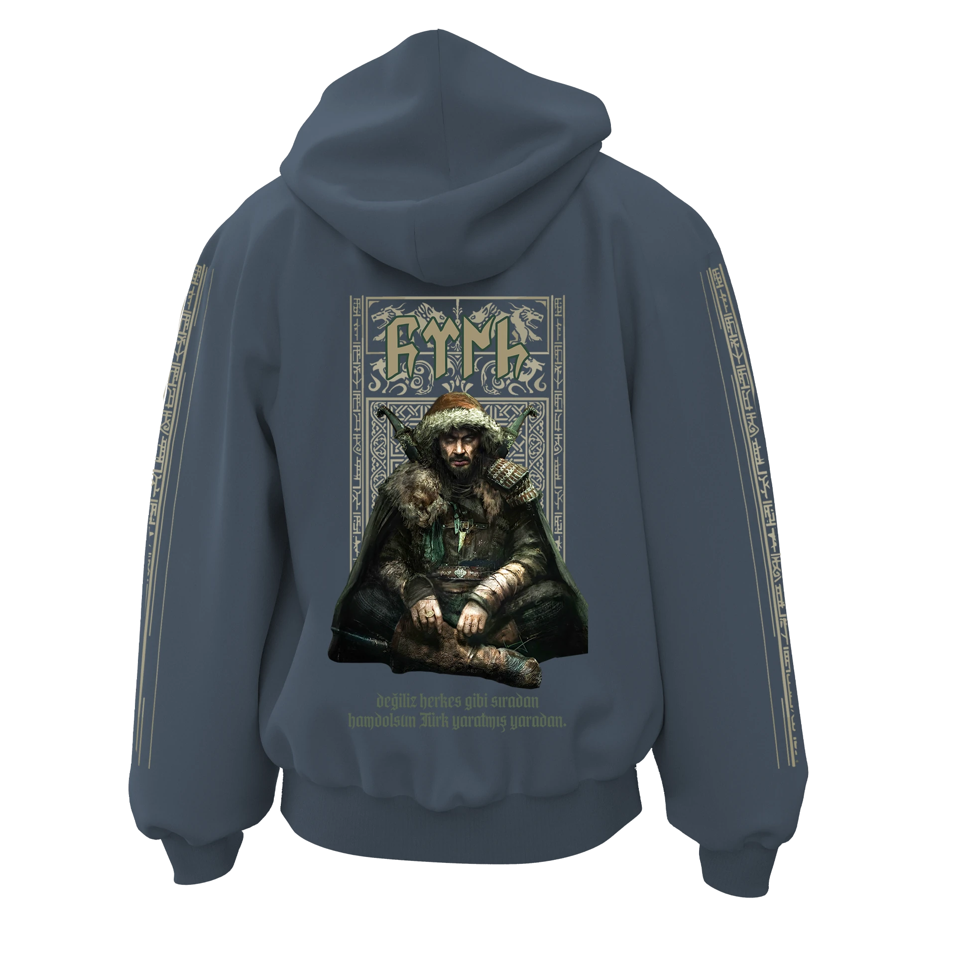 Değiliz Herkes Gibi Sıradan Hamdolsun Türk Yaratmış Yaradan Ön,Kol Ve Arka Baskılı Türk Serisi (Unisex Fermuarlı Hoodie )