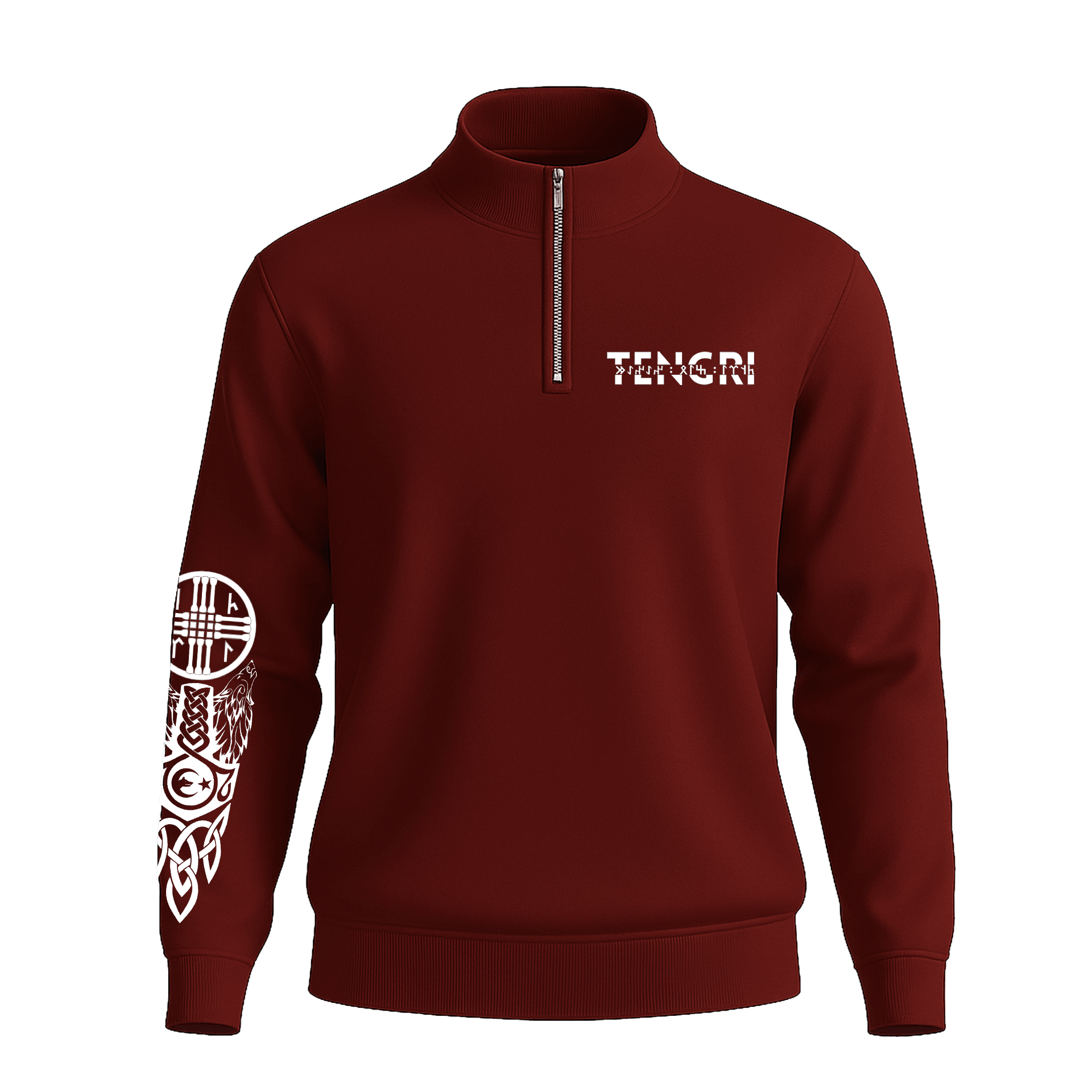 Tengri   Ön Ve Kol  Baskılı (Unisex Yarım Fermuarlı Sweat)