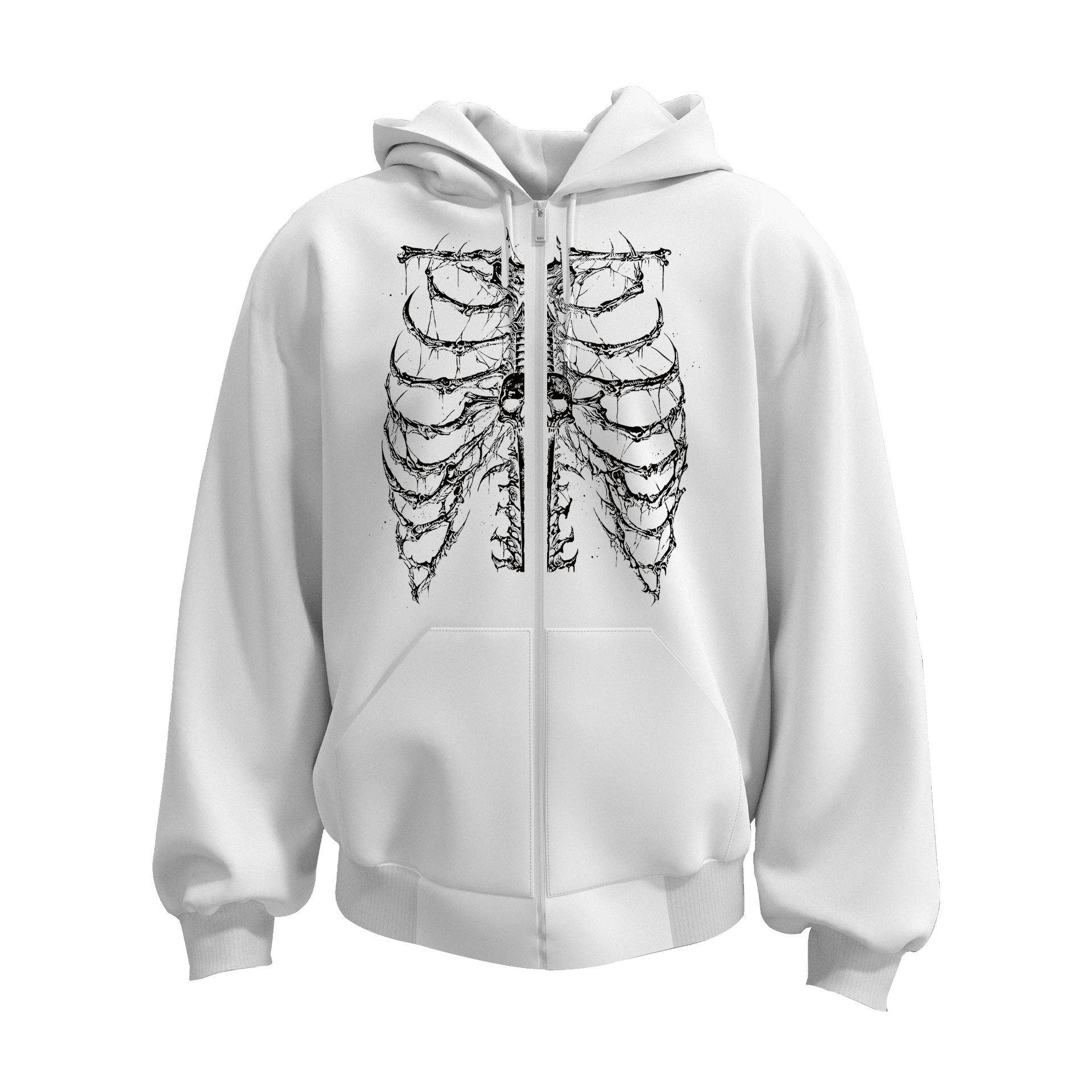 Gothic Skull Rib Cage   Ön Baskılı (Unisex Fermuarlı Hoodie )