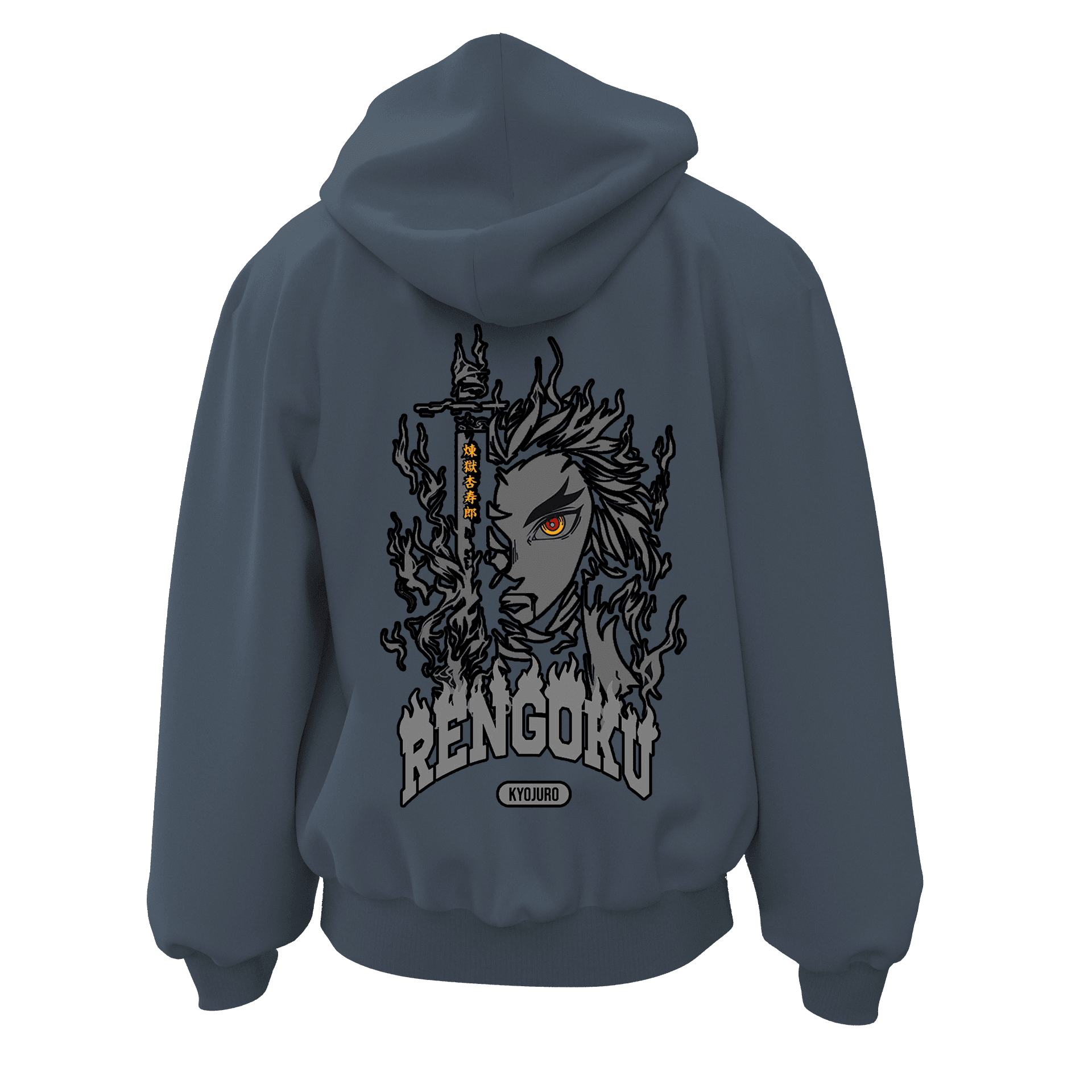 Rengoku Ön Nakışlı ve Arka BaskılıAnime Series   (Unisex Fermuarlı Hoodie )