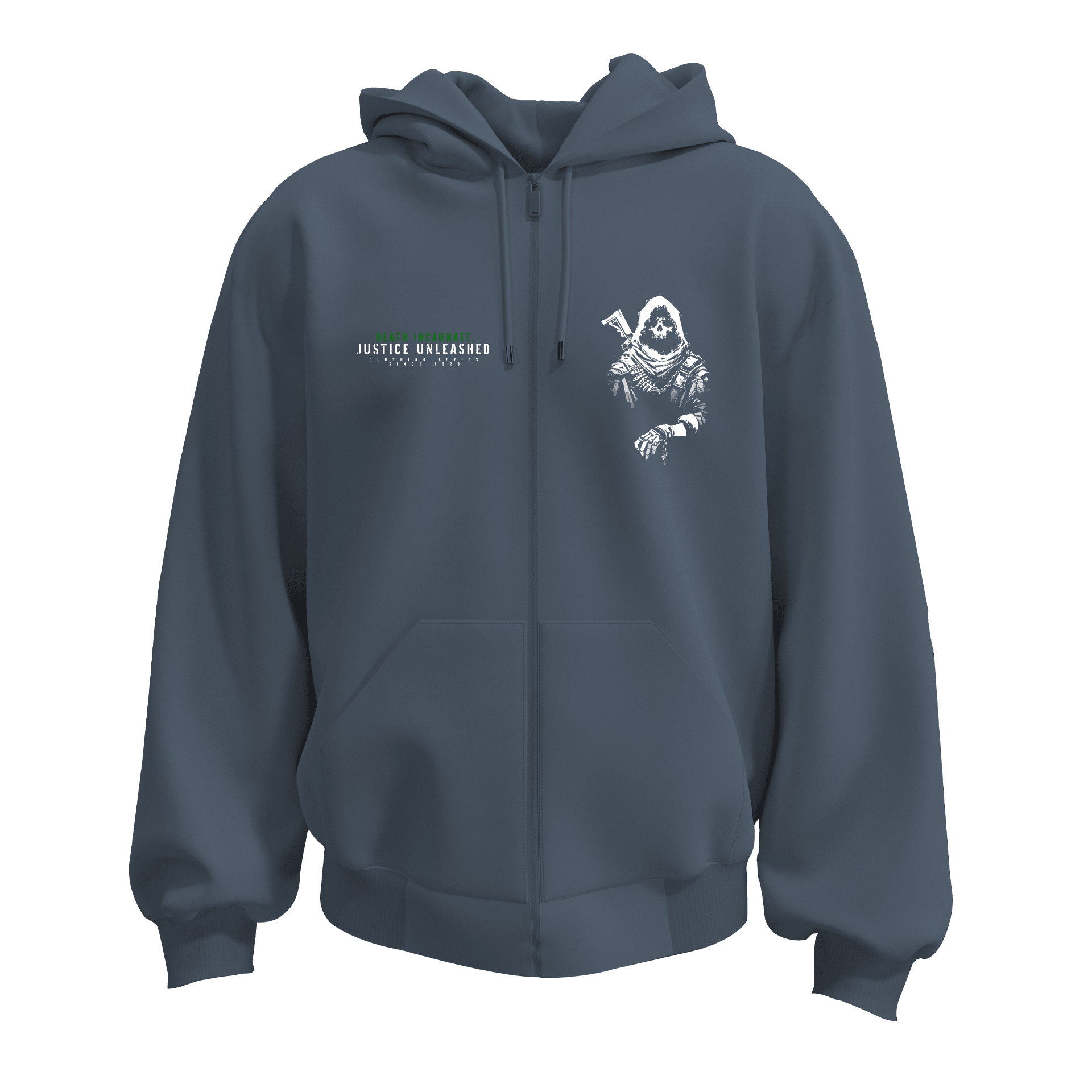 Death incarnate, justice unleashed   Ön ve Arka  Baskılı  Warrior Series (Unisex Fermuarlı Hoodie )