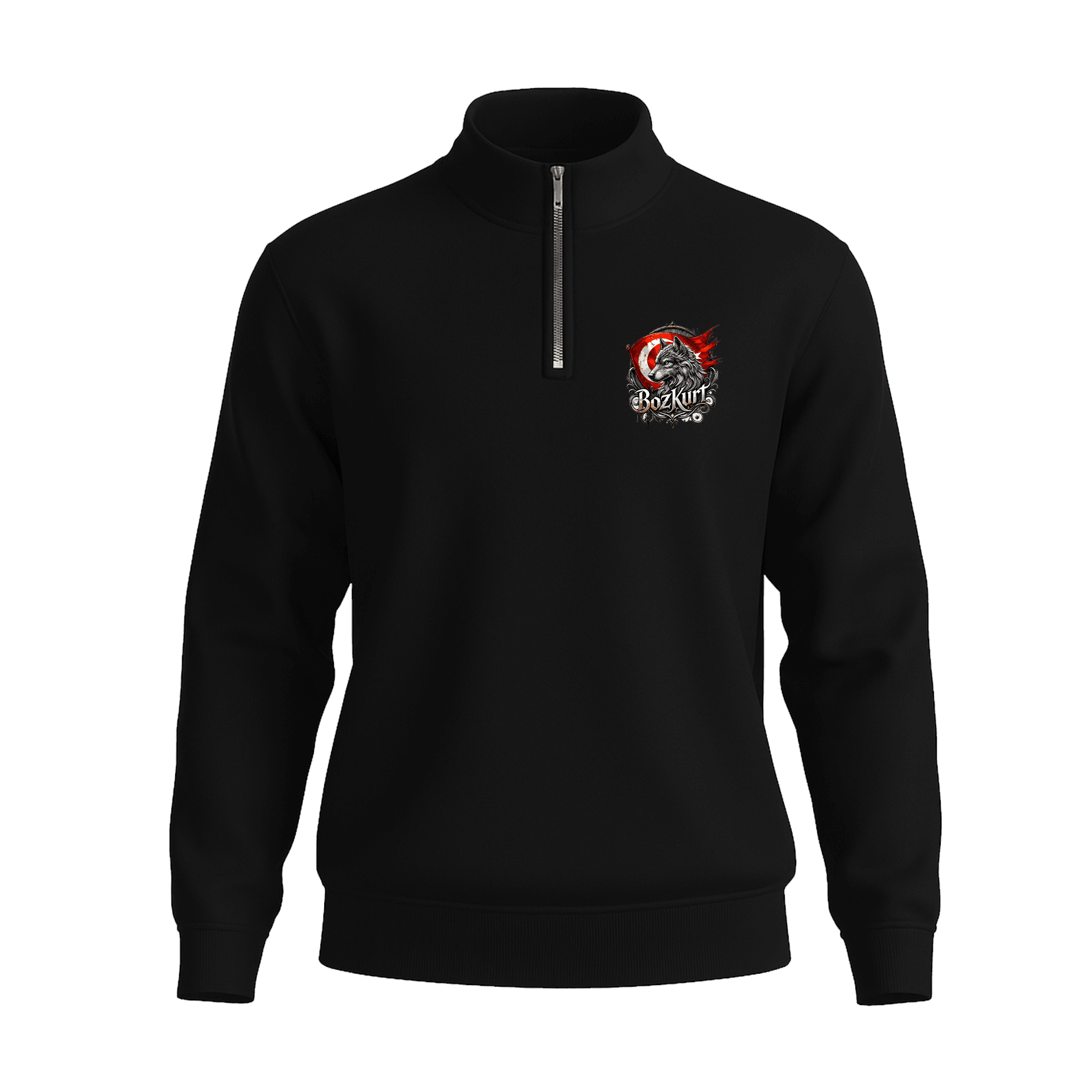 Bozkurt V  Ön Ve Arka  Baskılı (Unisex Yarım Fermuarlı Sweat)