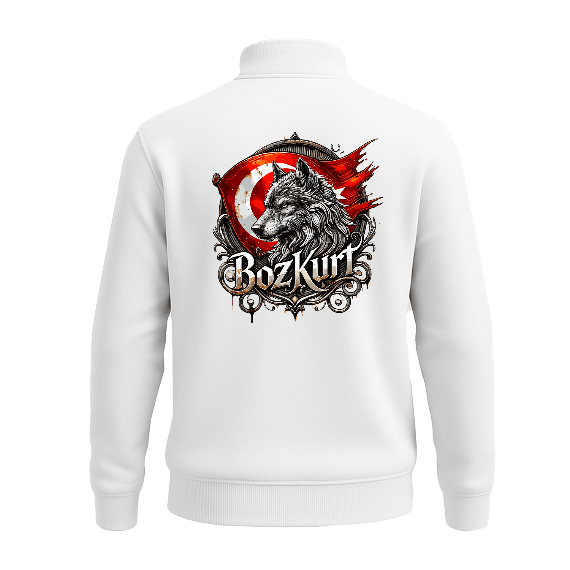 Bozkurt V  Ön Ve Arka  Baskılı (Unisex Yarım Fermuarlı Sweat)