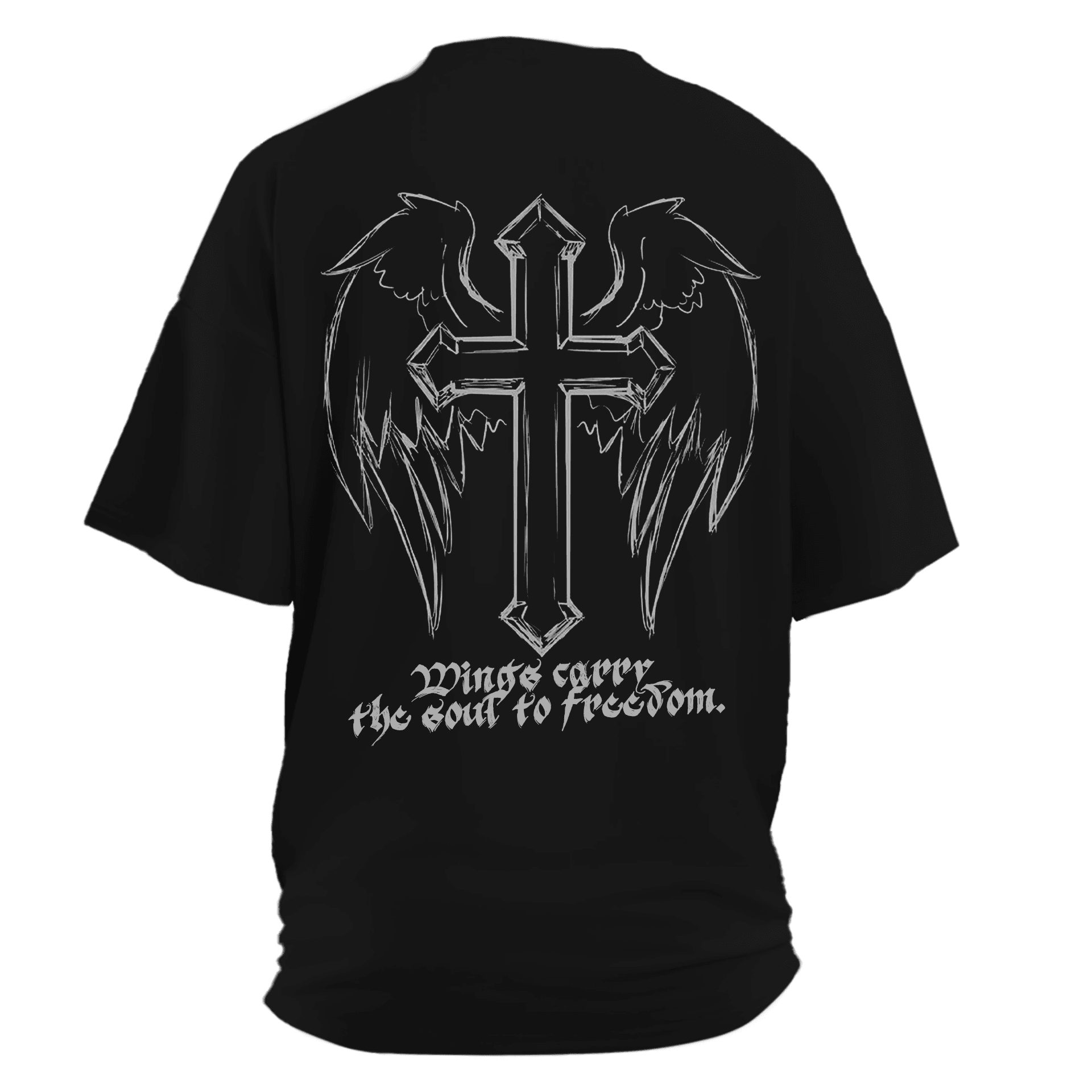 Wings carry  the soul to freedom. Gothic Series Ön ve Arka Baskılı (Unisex Tişört)