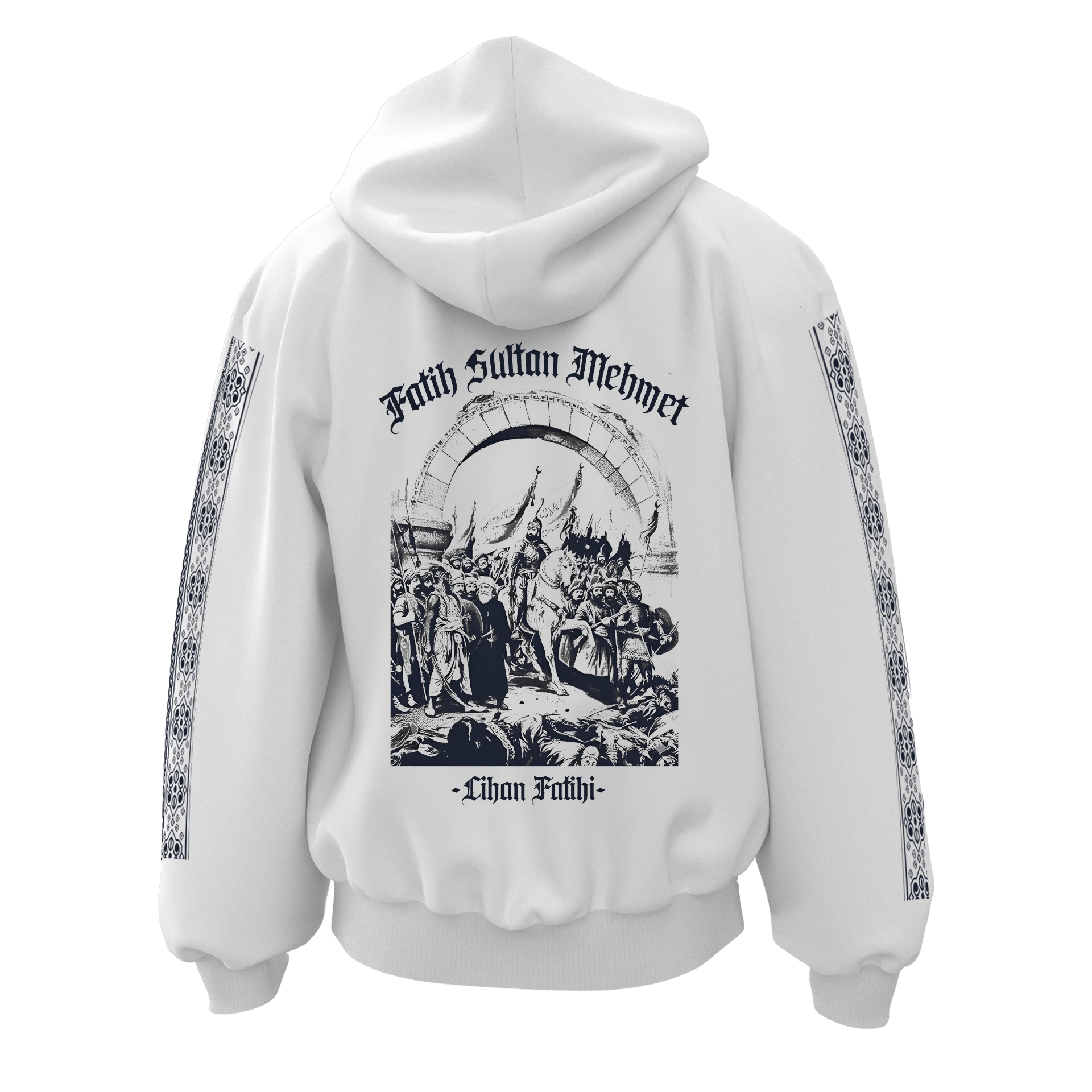 1453 Fatih Sultan Mehmet Cihan Fatihi Ön Nakışlı, Kol Ve Arka Baskılı  Türk Serisi(Unisex Fermuarlı Hoodie )