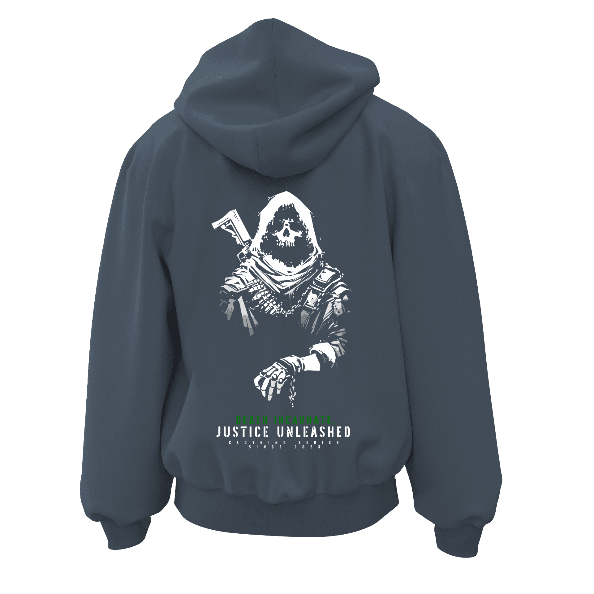 Death incarnate, justice unleashed   Ön ve Arka  Baskılı  Warrior Series (Unisex Fermuarlı Hoodie )