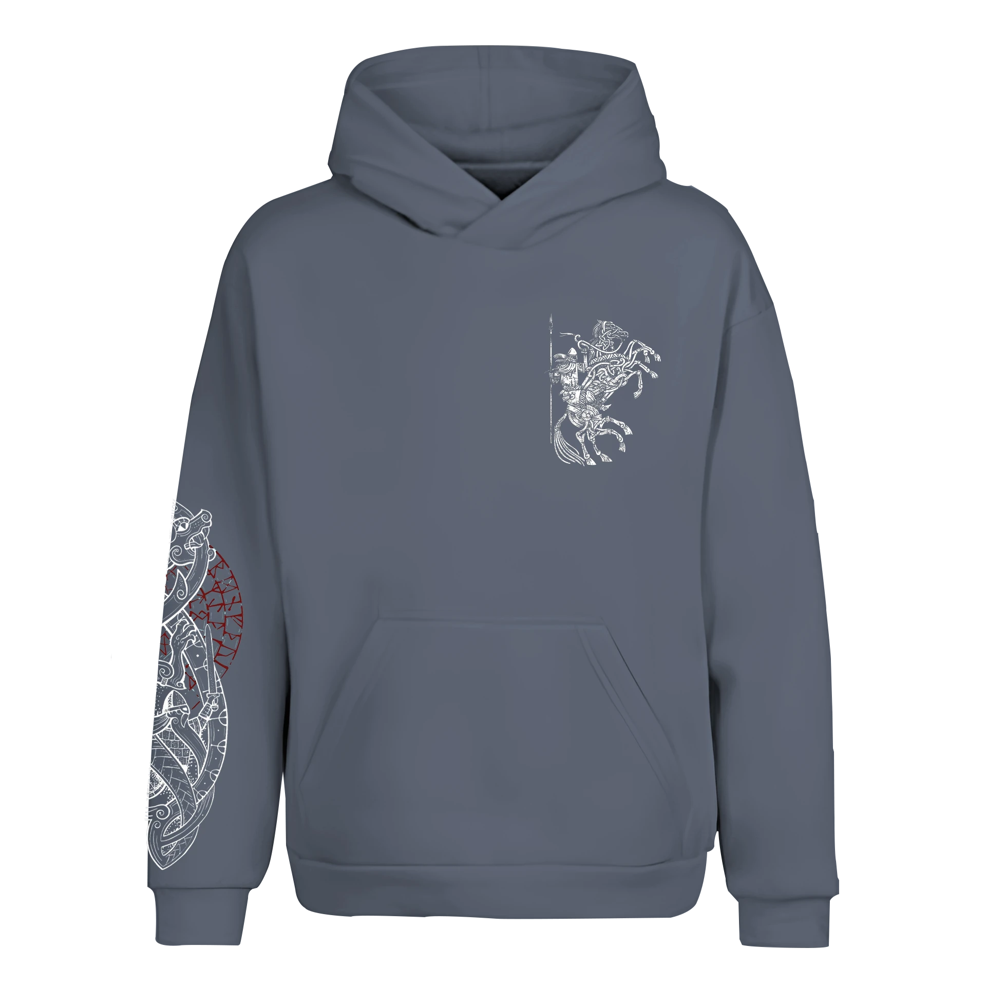 Odin Pattern Füme    XL Ön ve  Kol BASKILI Kapüşonlu ( Outlet Tek Beden) 