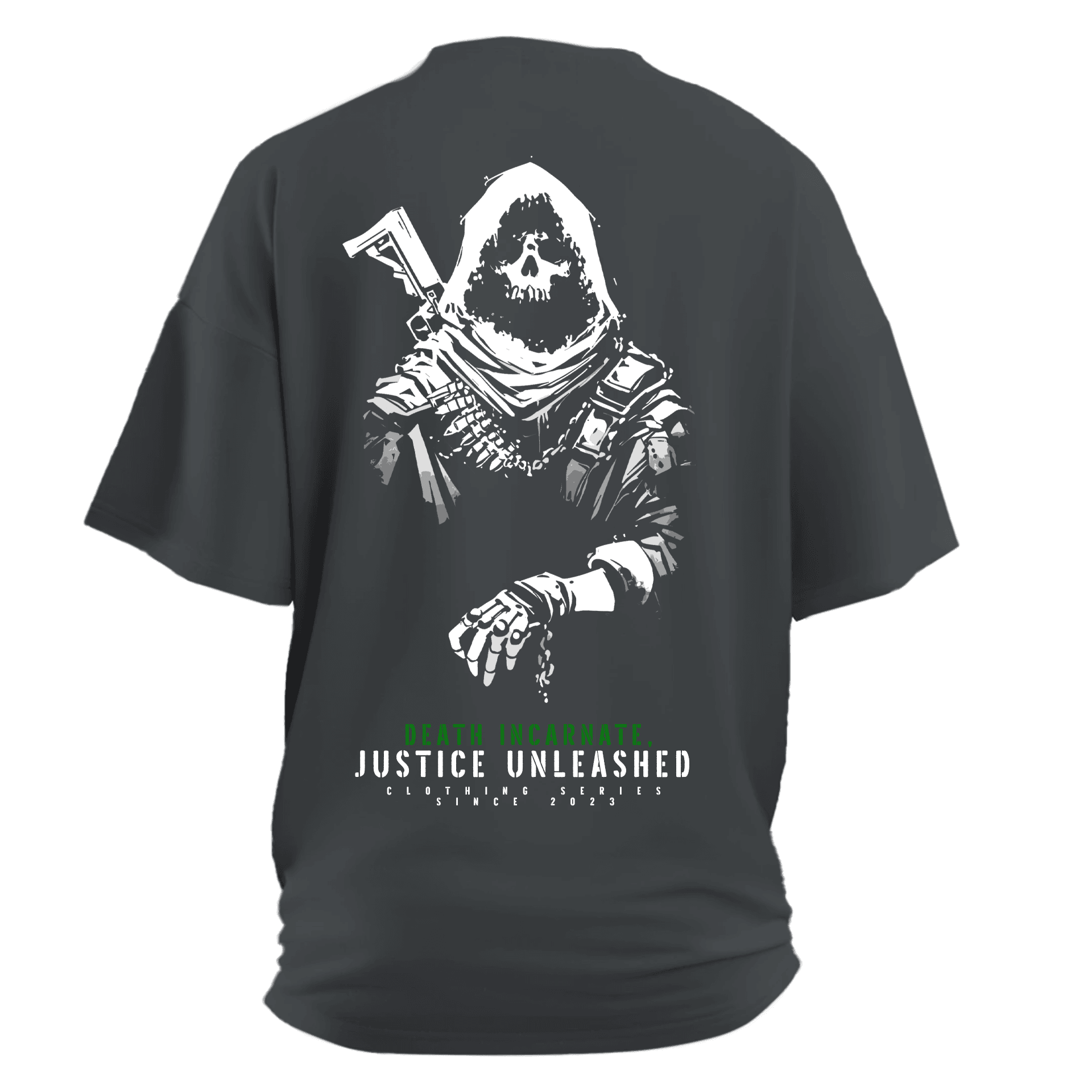  Death incarnate, justice unleashed Ön ve Arka Baskılı (Unisex Tişört)