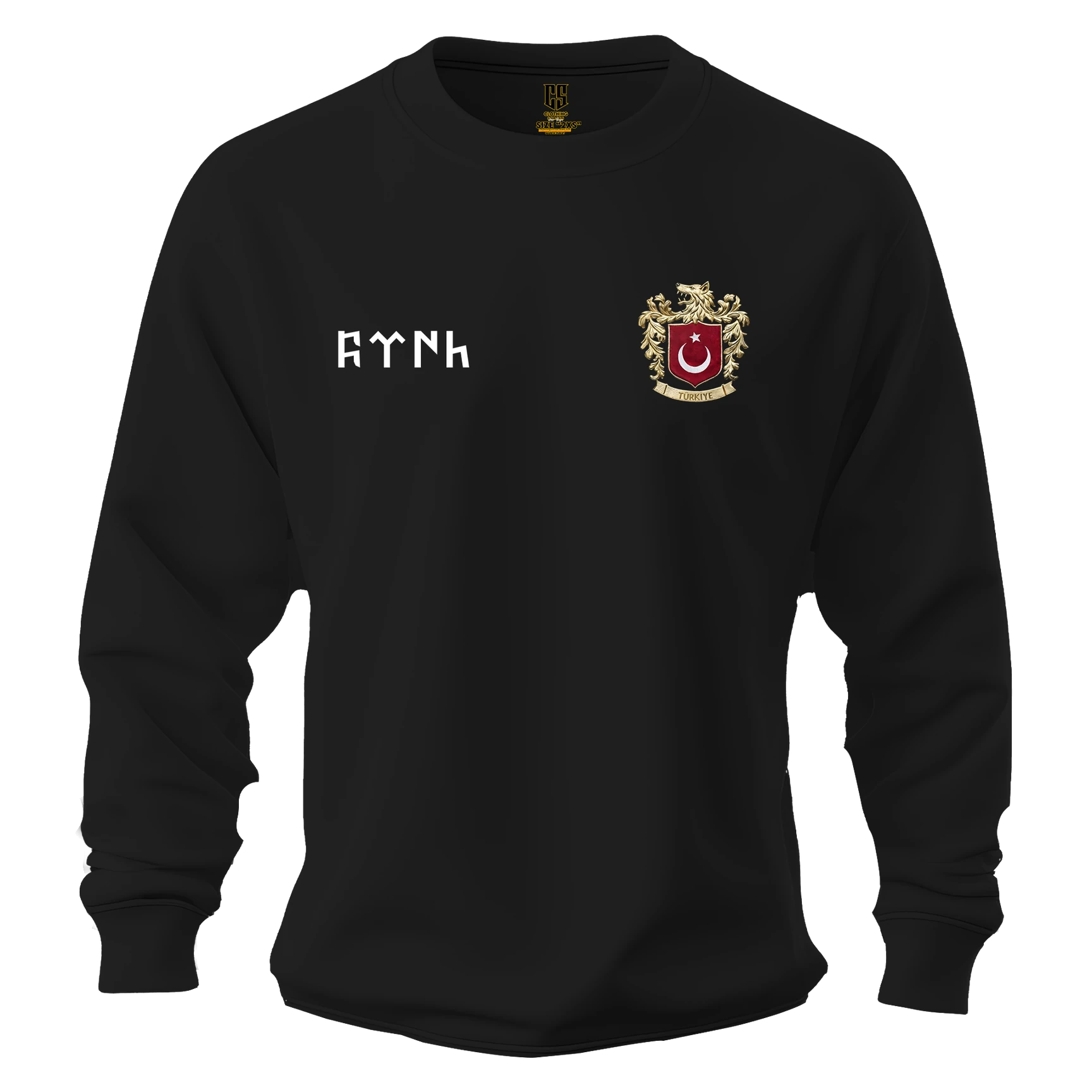 Türk Arma XL   Siyah  Ön  ve Arka BASKILI Kapüşonsuz ( Outlet Tek Beden) 