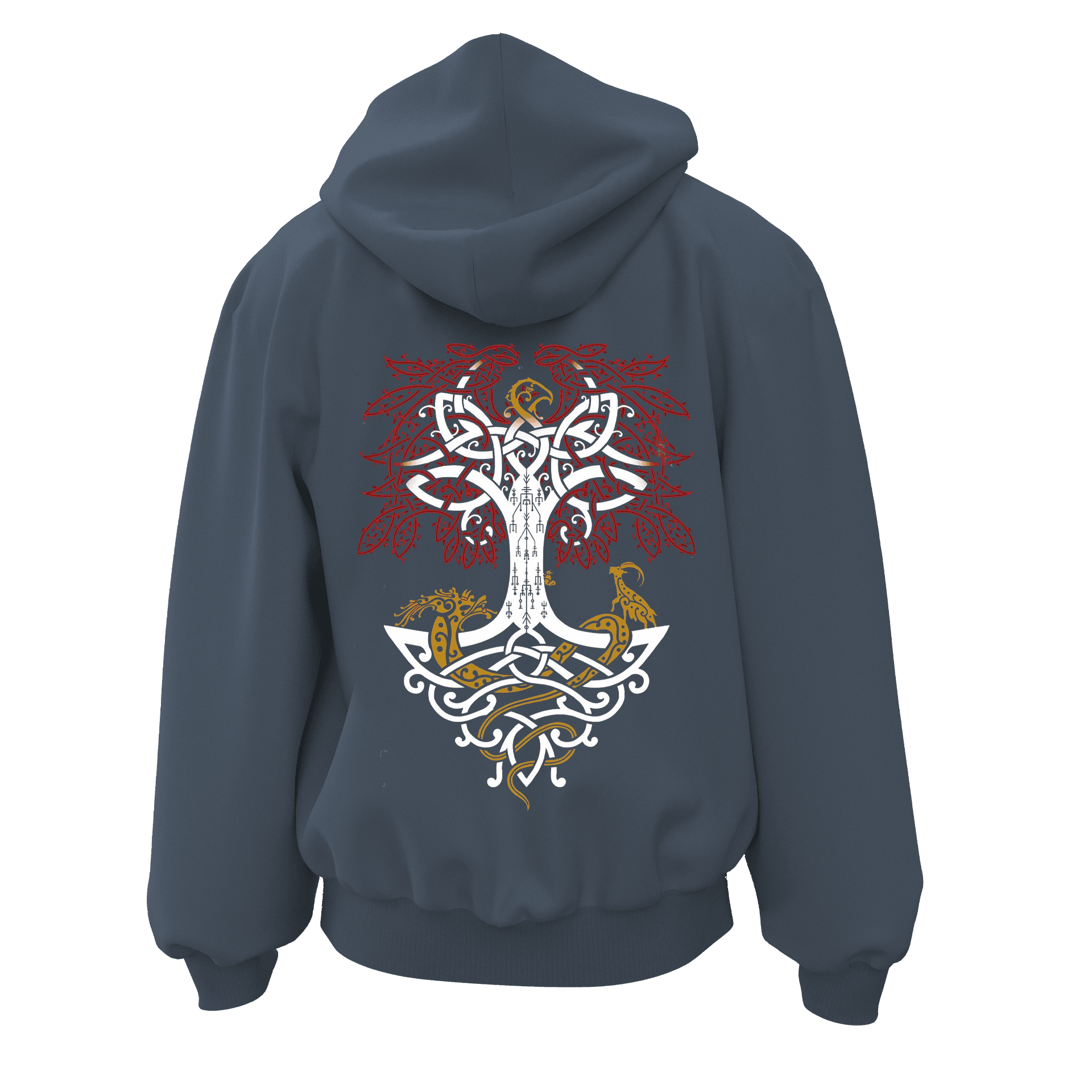 Ygdrasil III  Ön Nakışlı  Arka  Baskılı  Nordic Series (Unisex Fermuarlı Hoodie )
