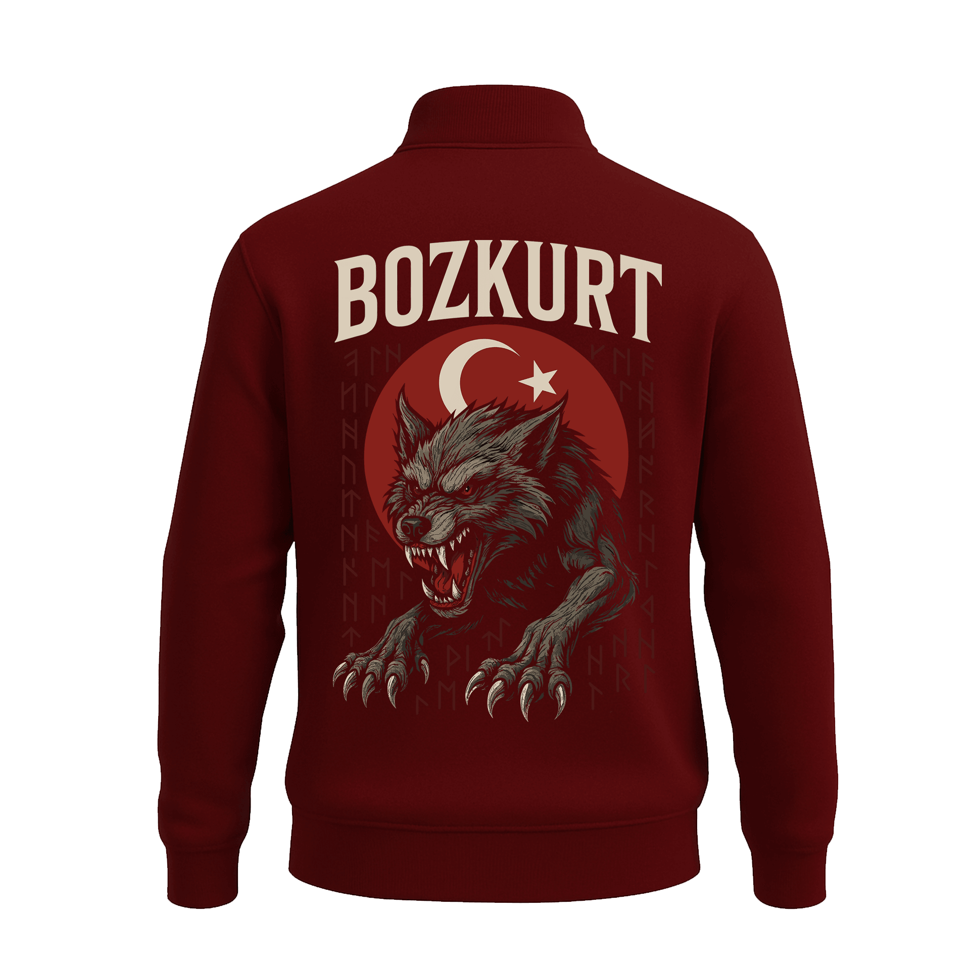Bozkurt  Ön Ve Arka  Baskılı (Unisex Yarım Fermuarlı Sweat)
