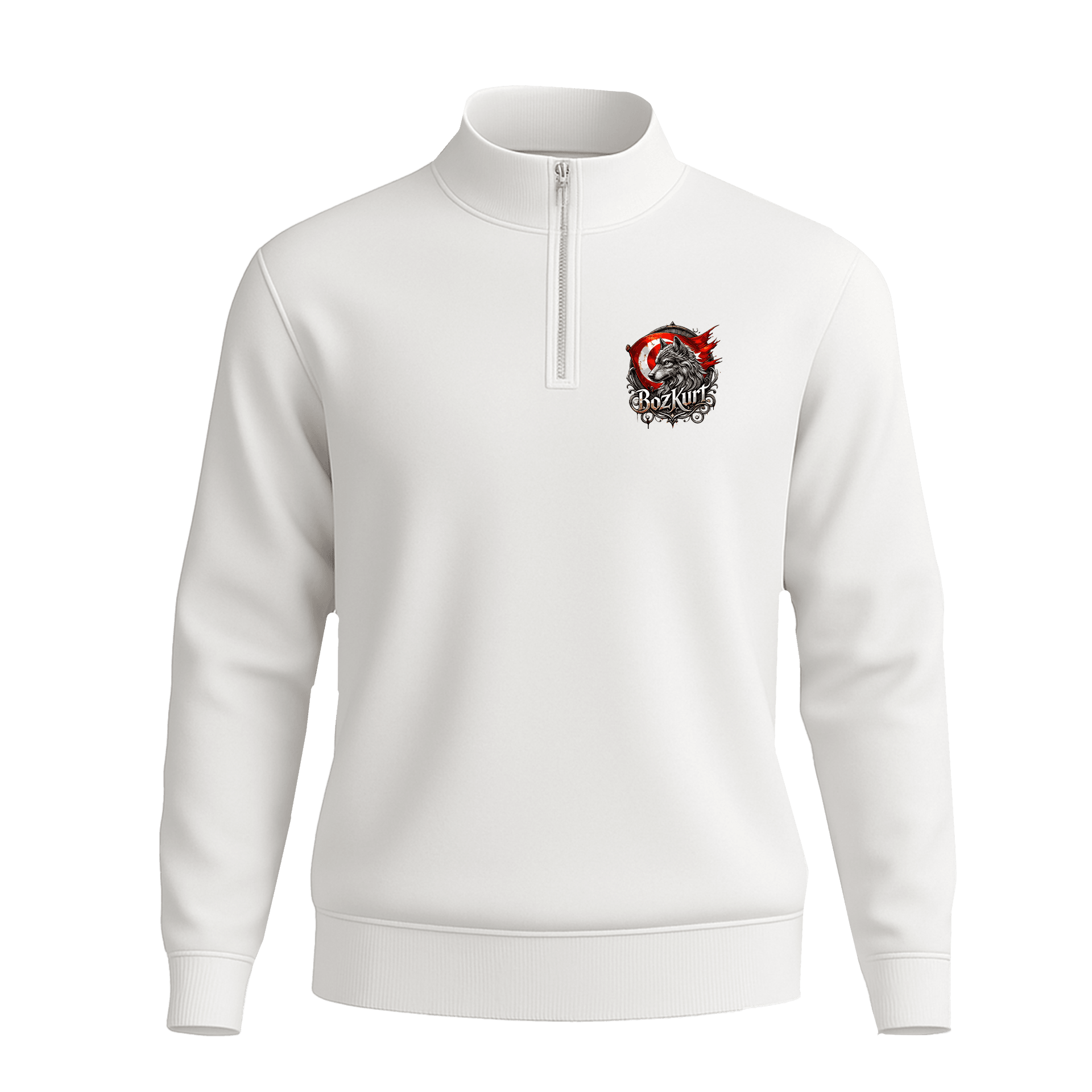 Bozkurt V  Ön Ve Arka  Baskılı (Unisex Yarım Fermuarlı Sweat)