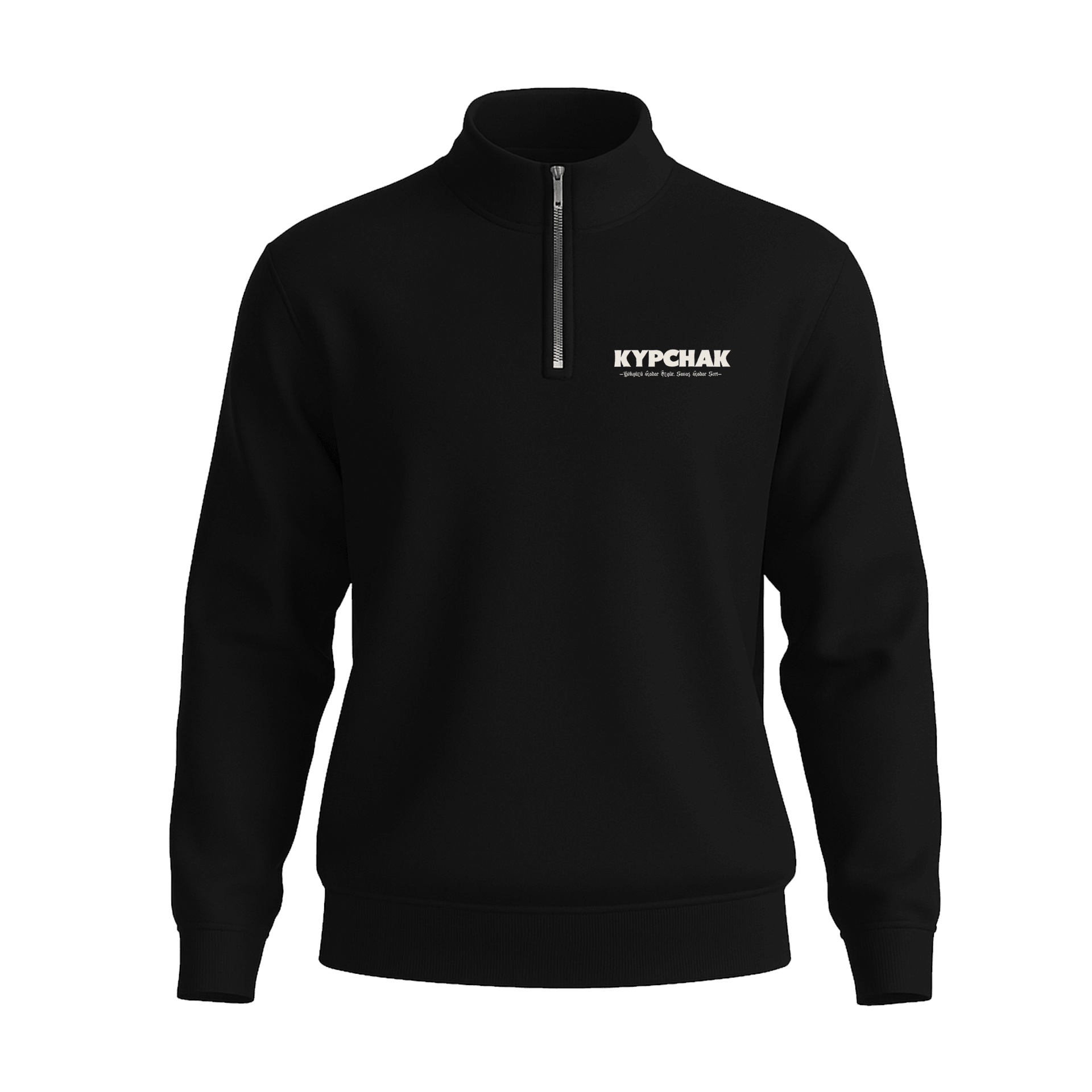 Kıpçak Gökyüzü Kadar Özgür , Savaş Kadar Sert Ön Ve Arka  Baskılı (Unisex Yarım Fermuarlı Sweat)