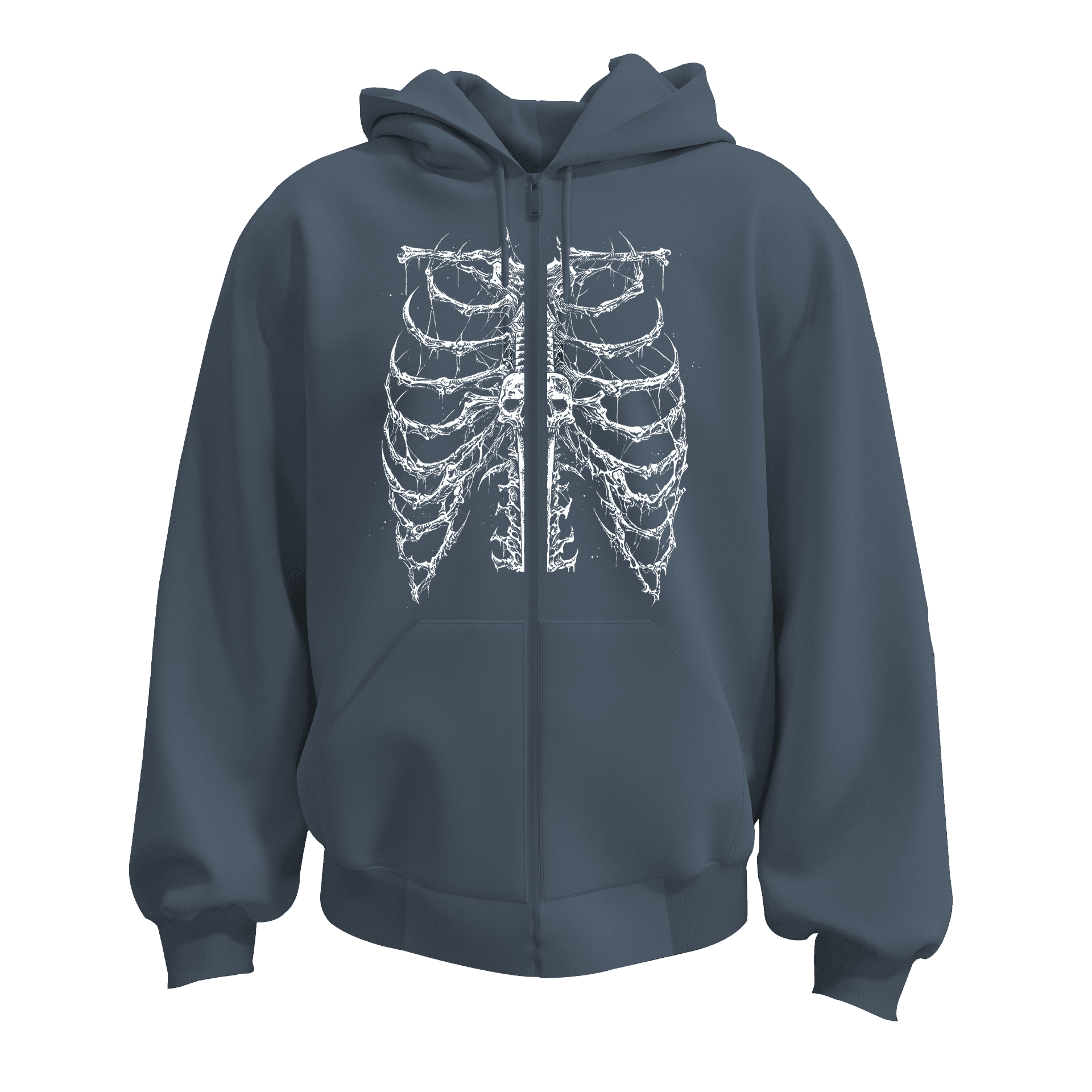 Gothic Skull Rib Cage   Ön Baskılı (Unisex Fermuarlı Hoodie )
