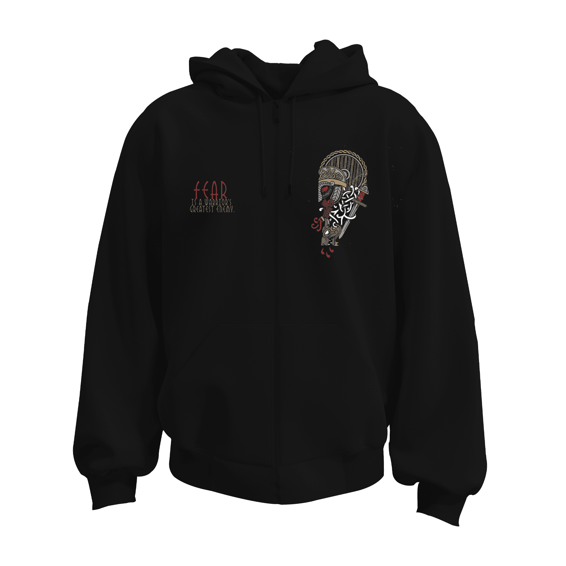 fear ıs a warriors greatest enemy  Ön Baskılı Nordic  (Unisex Fermuarlı Hoodie)