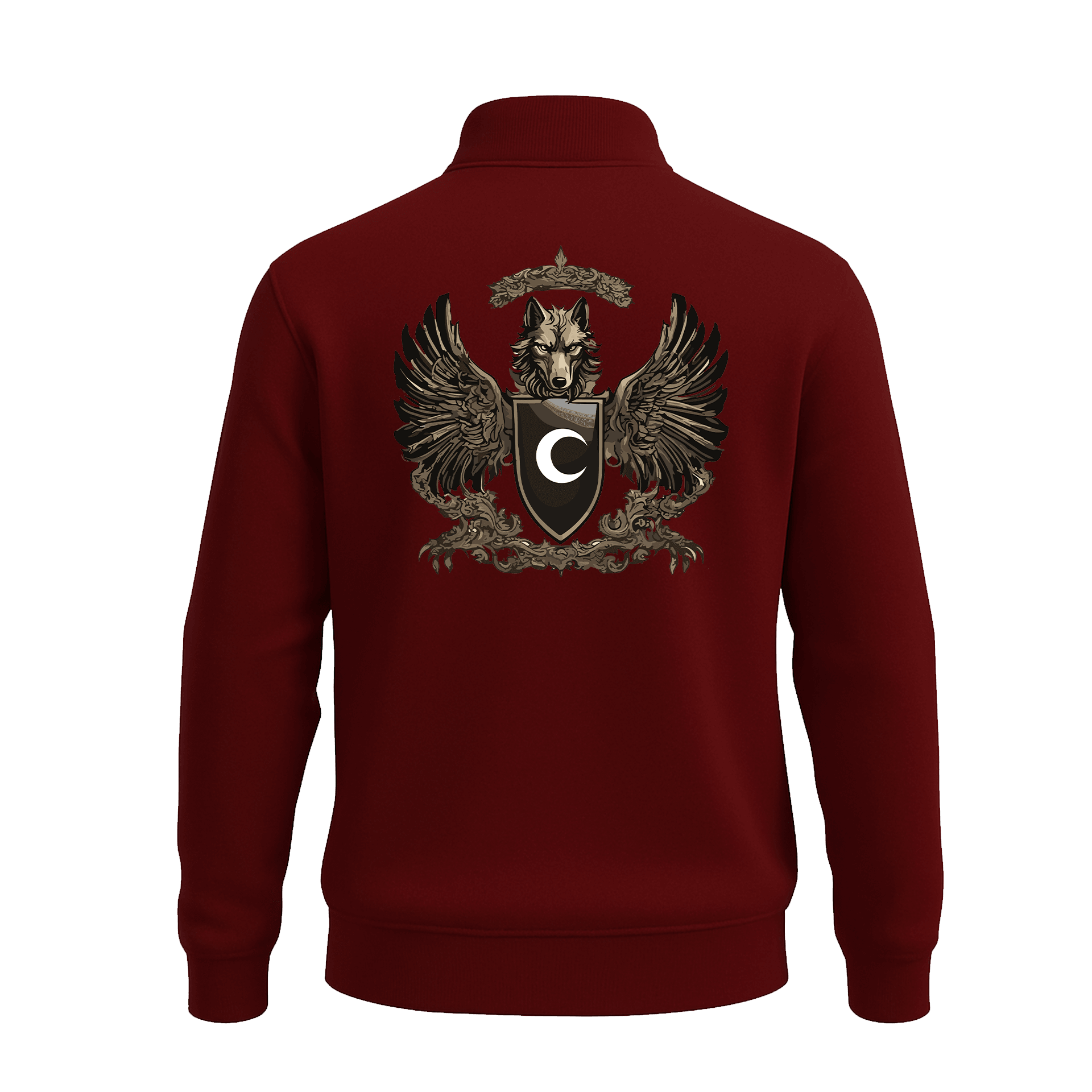 Kanatlı Kurt  Ön Ve Arka  Baskılı (Unisex Yarım Fermuarlı Sweat)