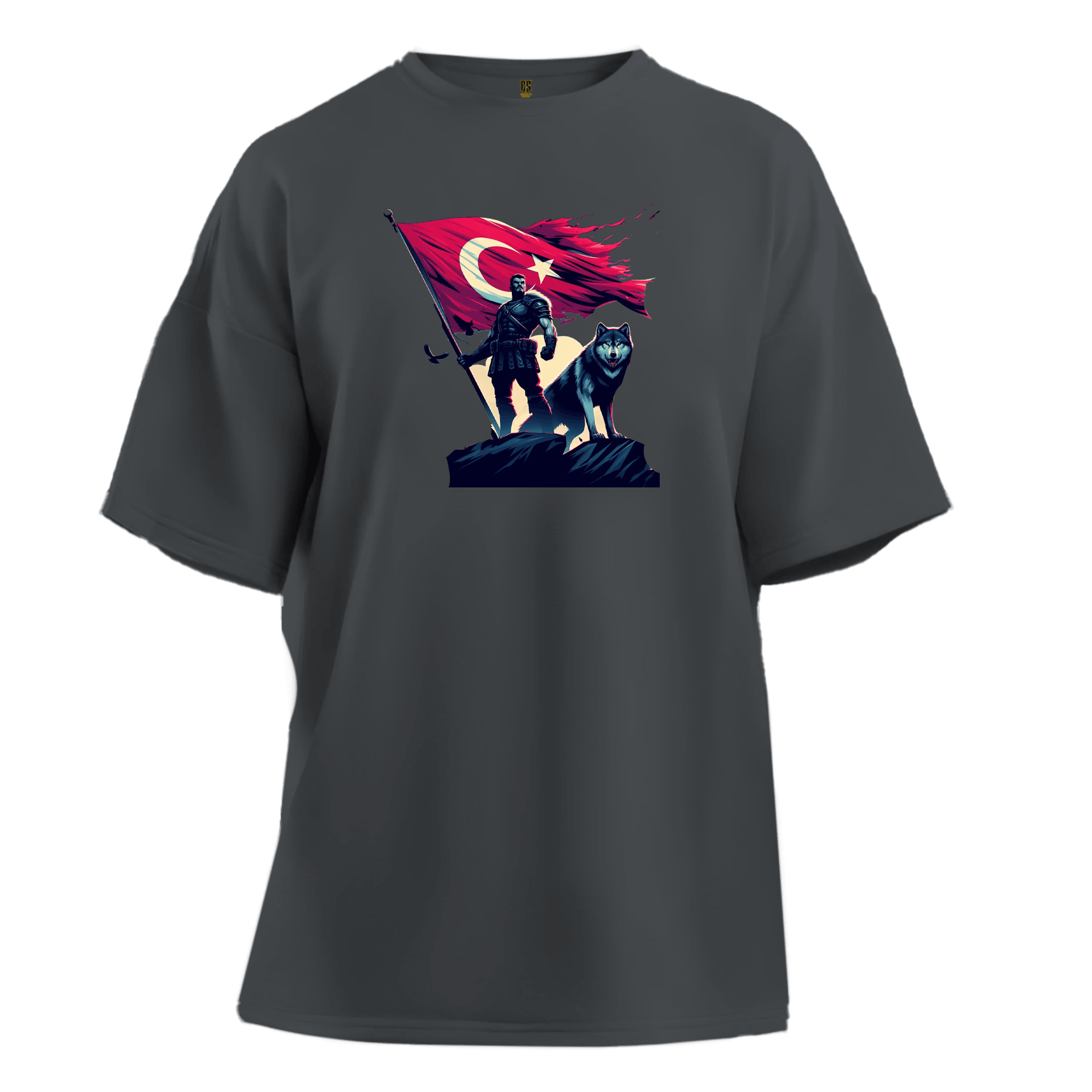 Ulu Kurt & Türk Sancağı  Ön  Baskılı   (Unisex Tişört)