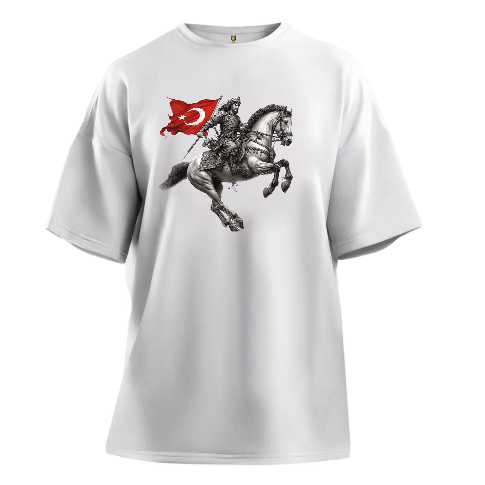 Türk Savaşçısı  Ön   Baskılı (4XL BEDEN Regular  Beyaz TEK Beden Outlet Ürün)