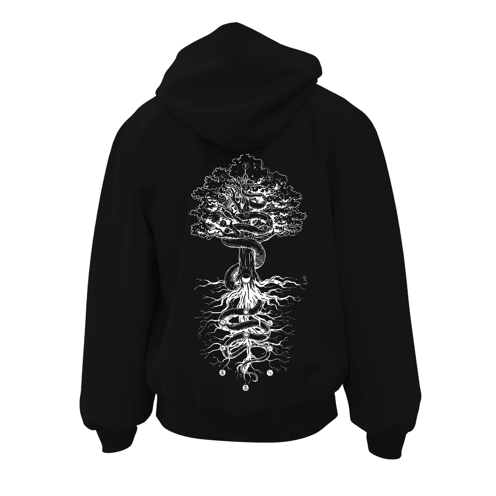 Ygdrasil  S Siyah  Ön ve Arka  BASKILI Fermuarlı Kapüşonlu ( Outlet Tek Beden) 