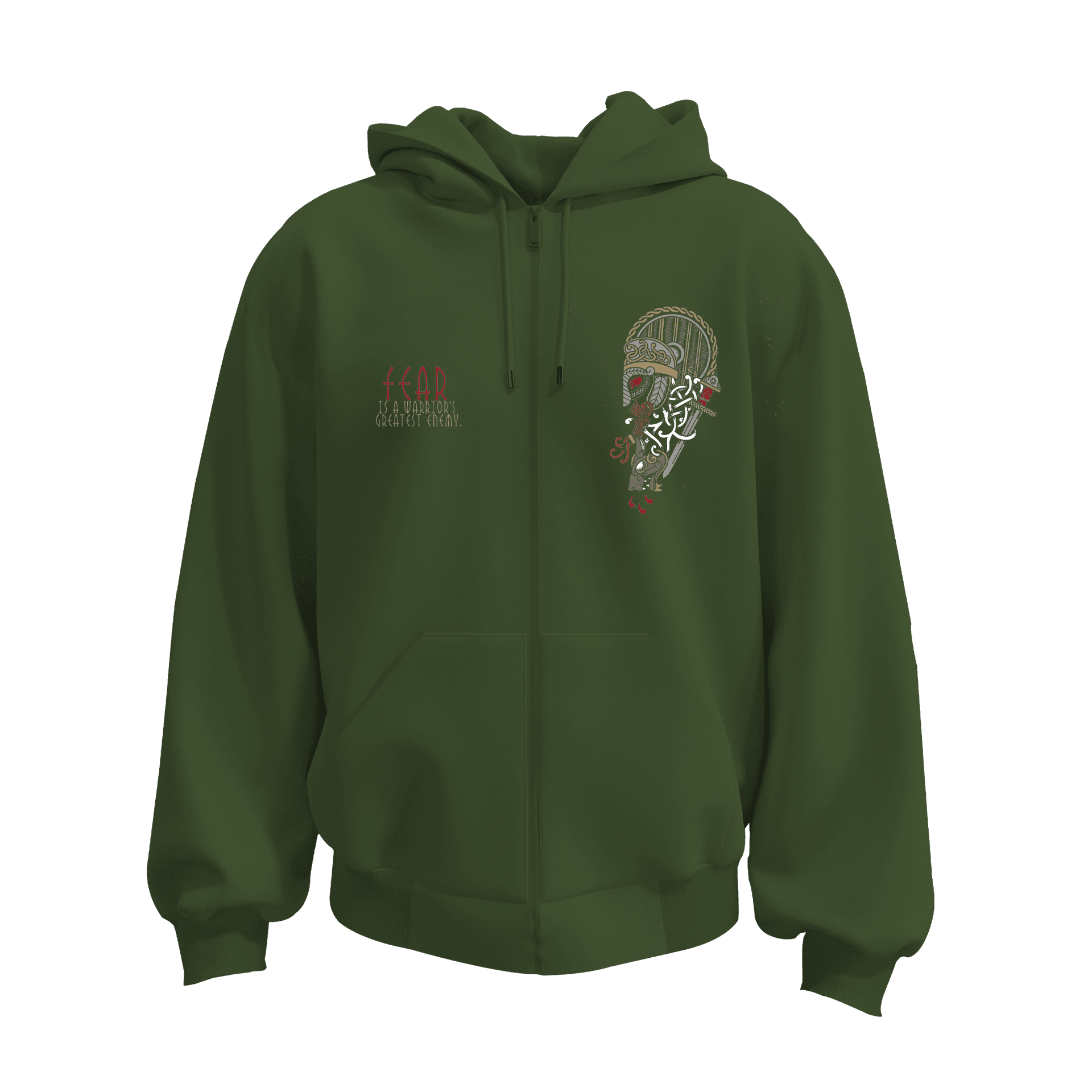 fear ıs a warriors greatest enemy  Ön Baskılı Nordic  (Unisex Fermuarlı Hoodie)
