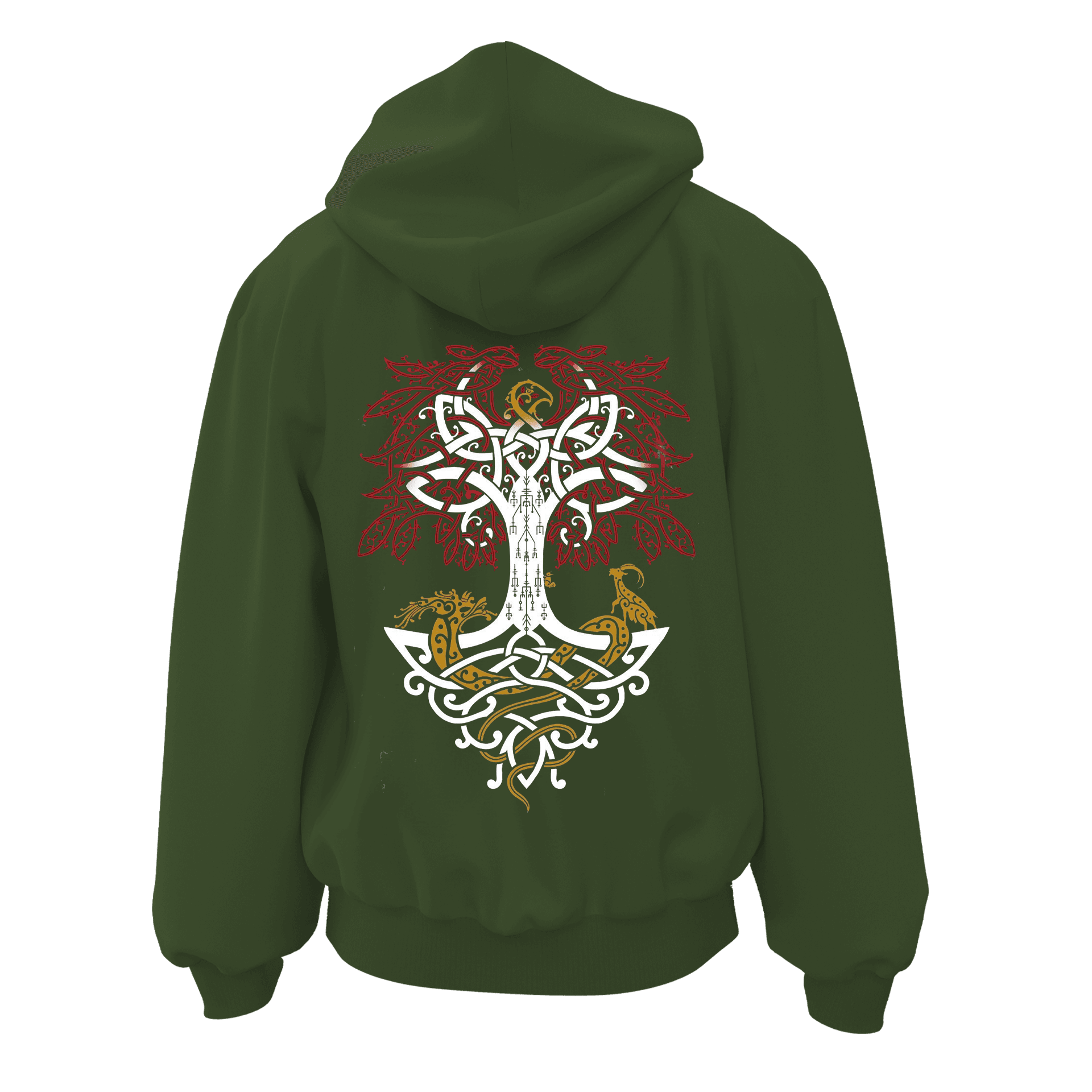 Ygdrasil III  Ön Nakışlı  Arka  Baskılı  Nordic Series (Unisex Fermuarlı Hoodie )