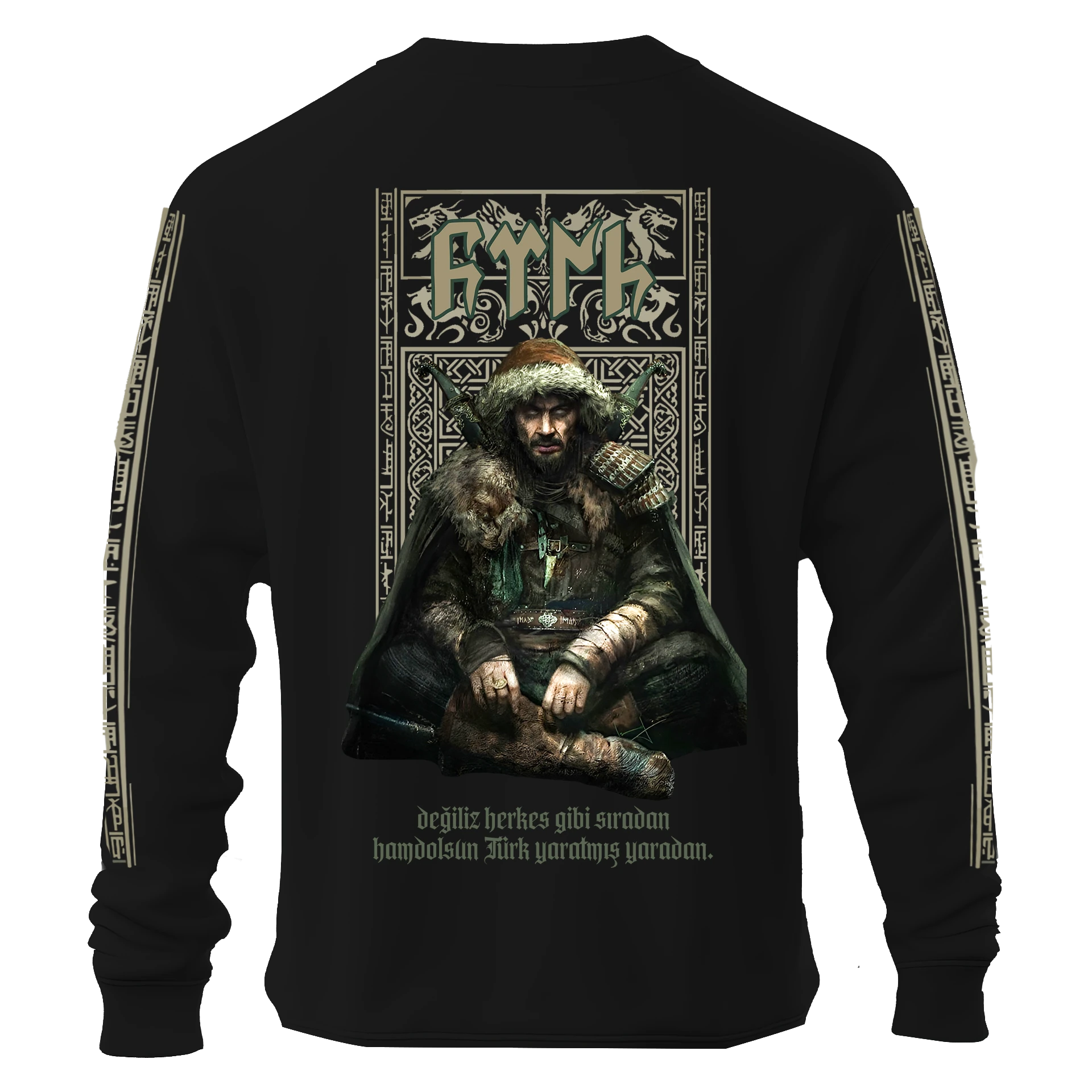 Değiliz Herkes Gibi Sıradan Hamdolsun Türk Yaratmış Yaradan Ön,Kol Ve Arka Baskılı Türk Serisi  (Unisex Kapüşonsuz)