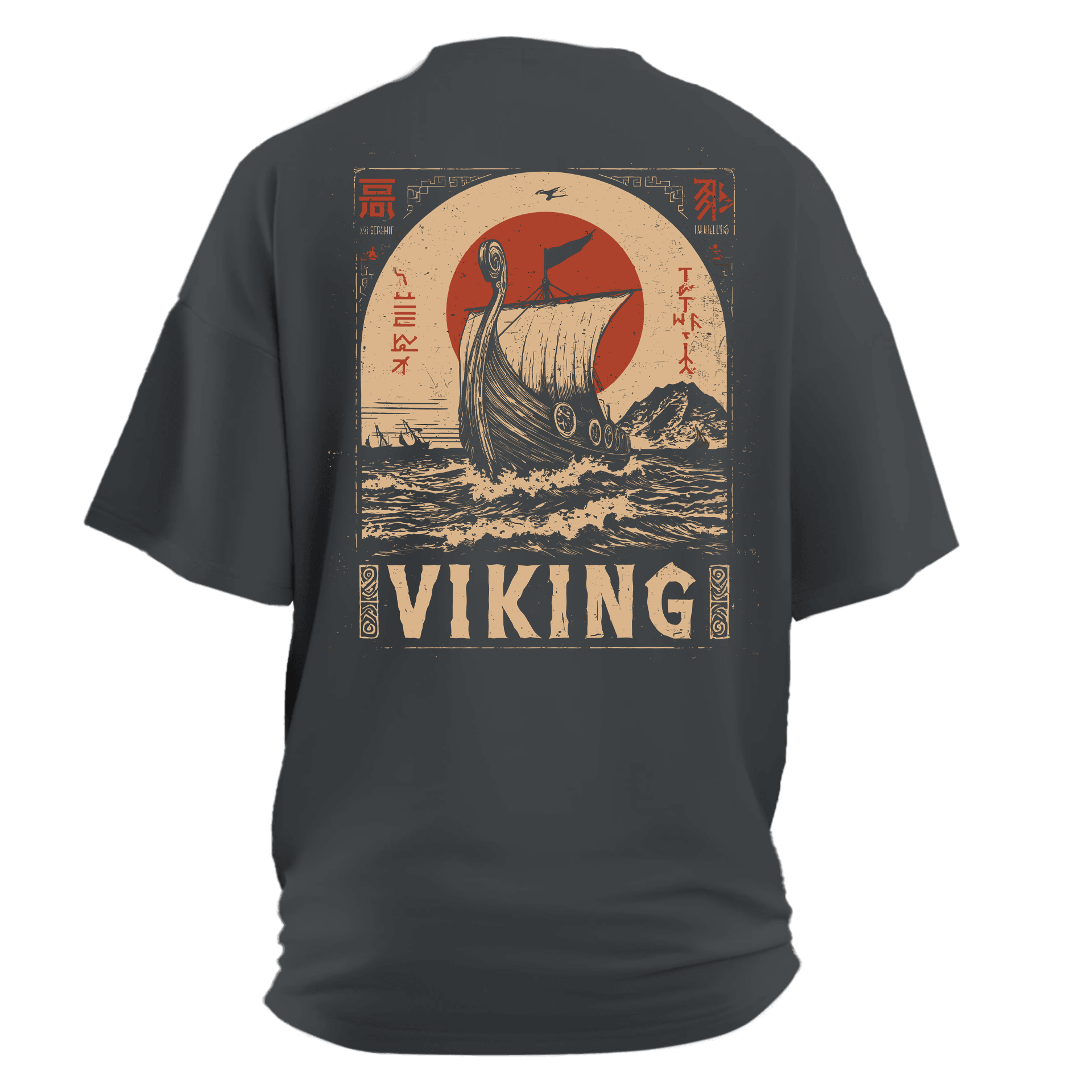Viking Longship Ön Ve Arka Baskılı Nordic(Unisex Tişört)