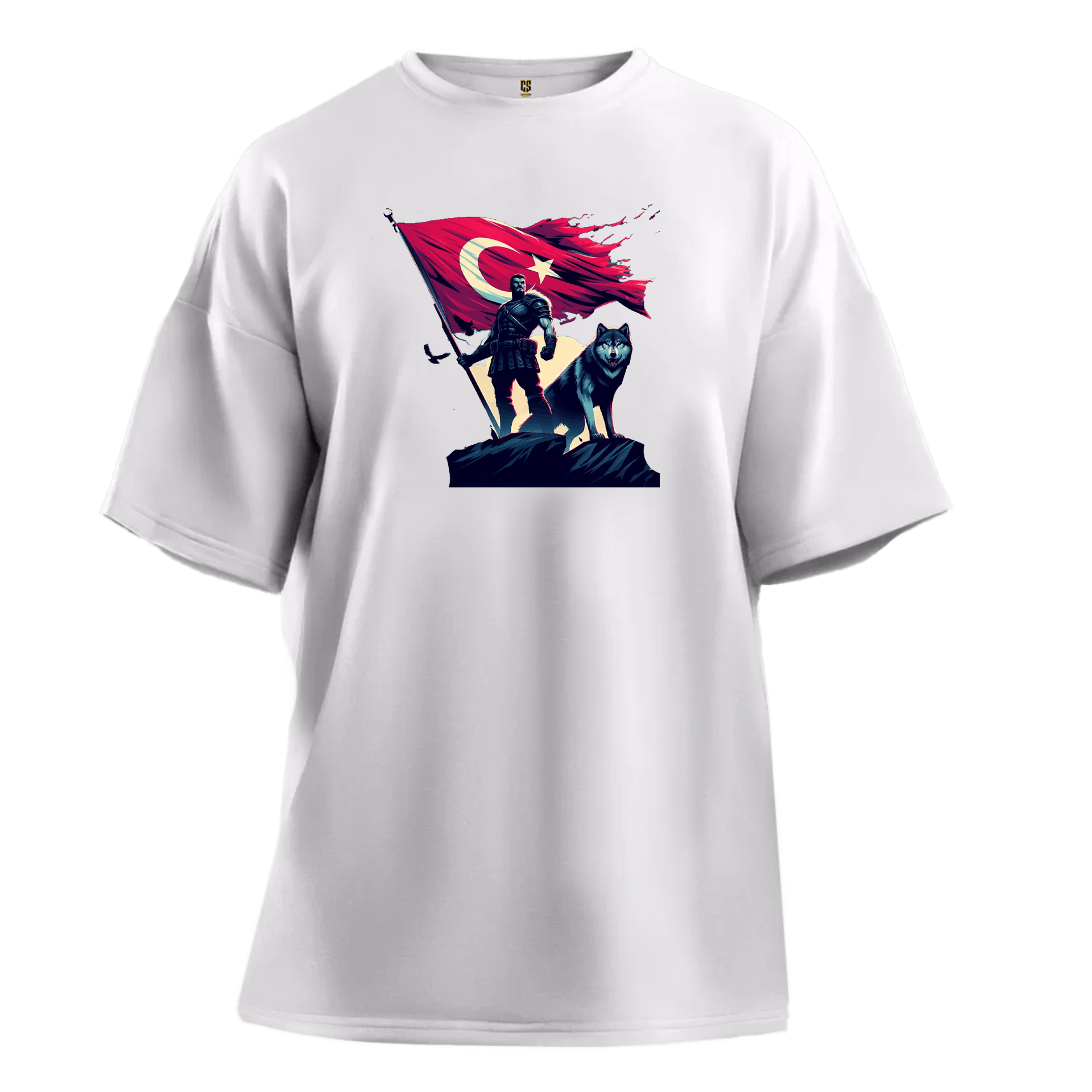 Ulu Kurt & Türk Sancağı  Ön  Baskılı   (Unisex Tişört)