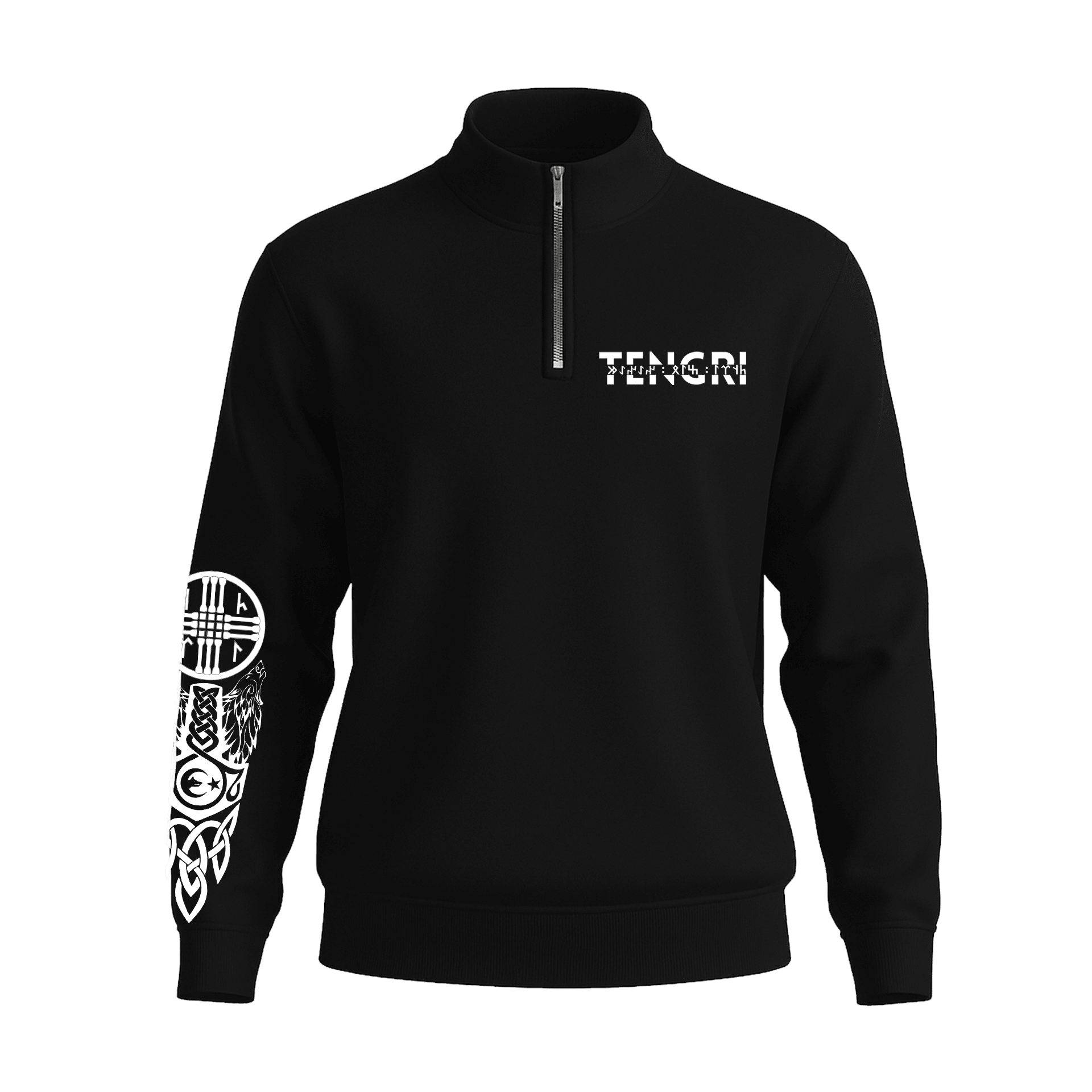 Tengri   Ön Ve Kol  Baskılı (Unisex Yarım Fermuarlı Sweat)
