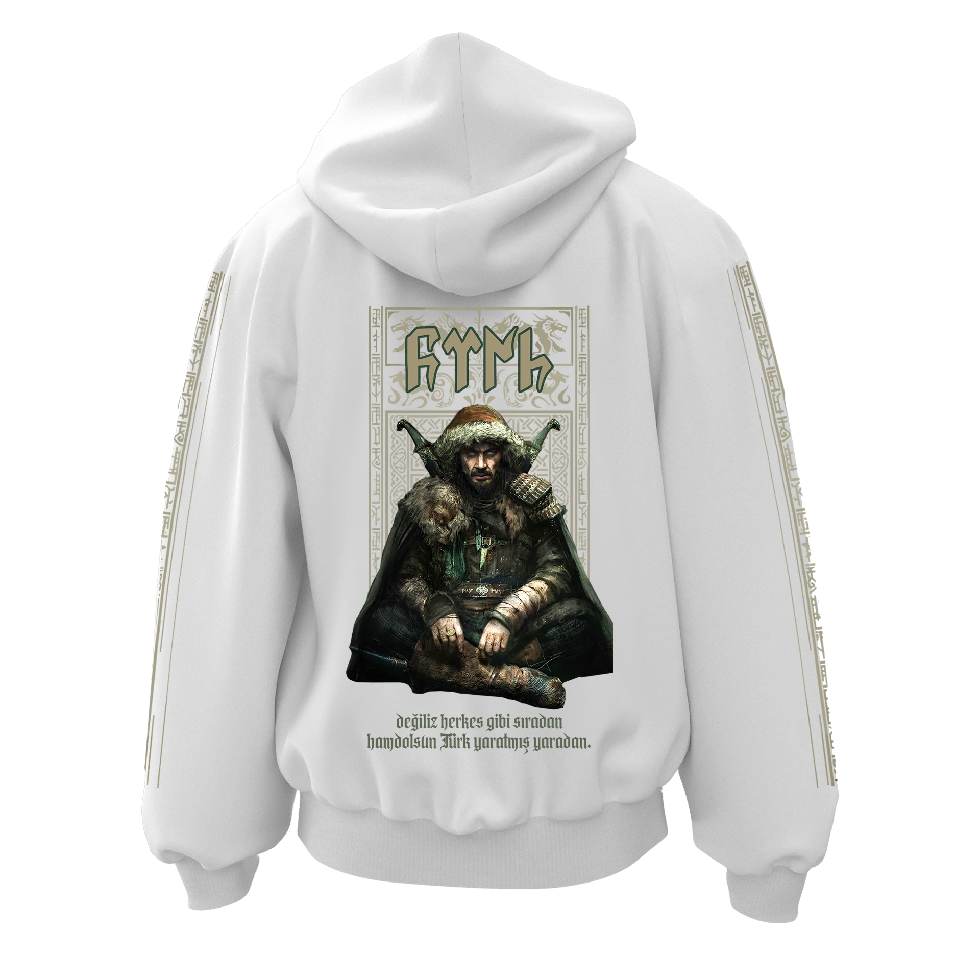 Değiliz Herkes Gibi Sıradan Hamdolsun Türk Yaratmış Yaradan Ön,Kol Ve Arka Baskılı Türk Serisi (Unisex Fermuarlı Hoodie )