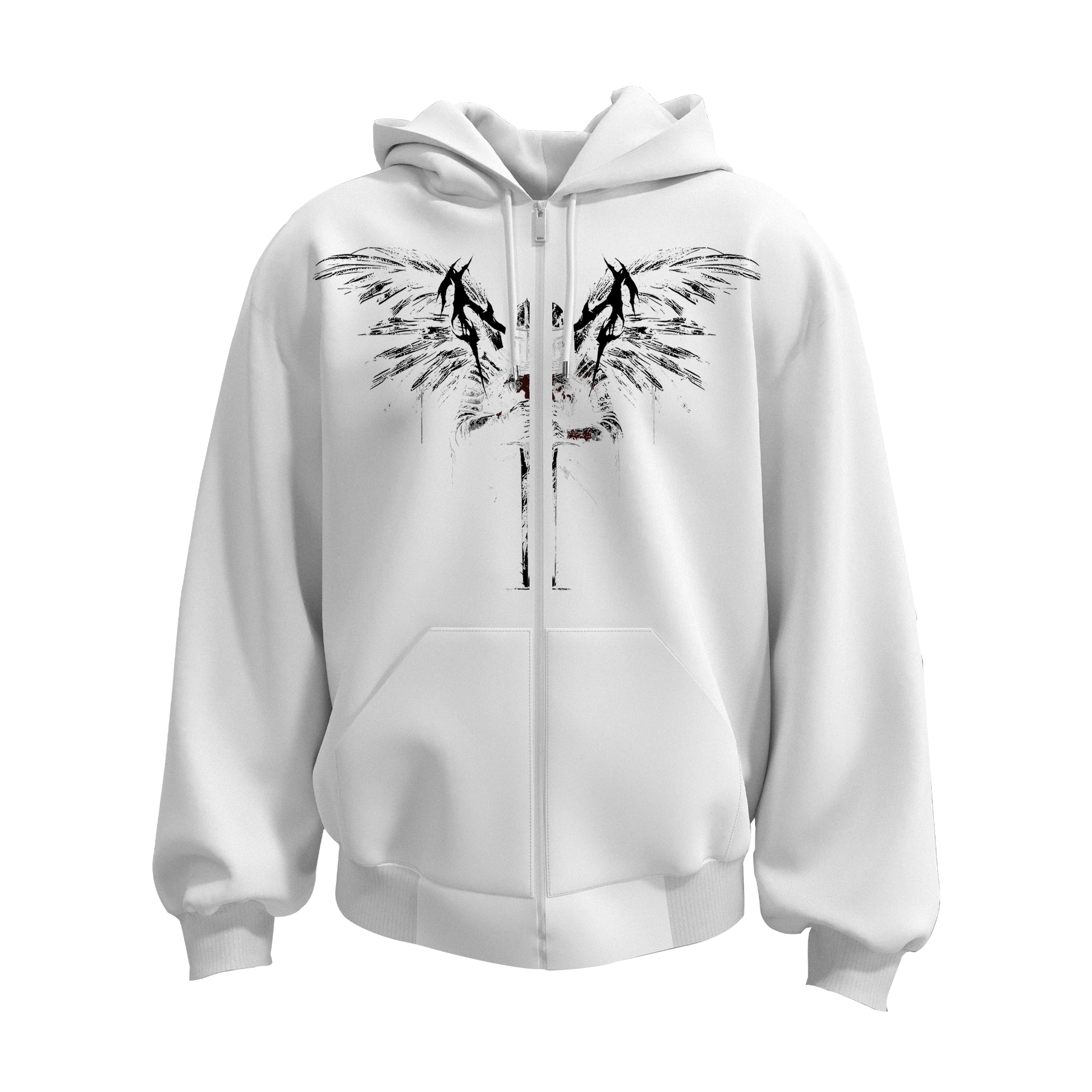 Winged Knight Ön  Baskılı (Unisex Fermuarlı Hoodie)