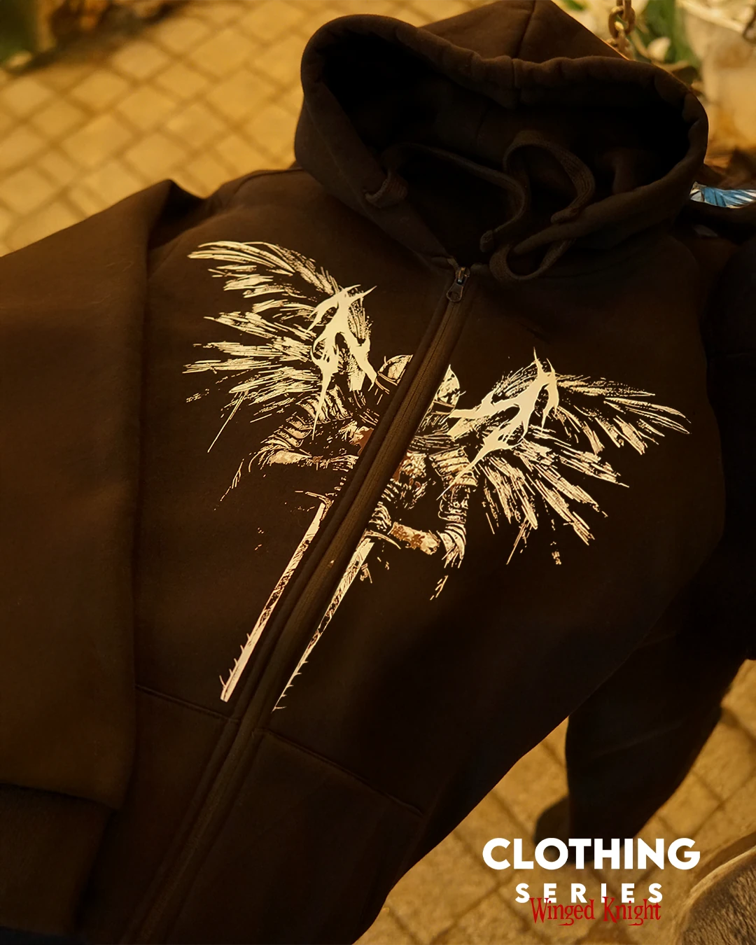 Winged Knight Ön  Baskılı (Unisex Fermuarlı Hoodie)