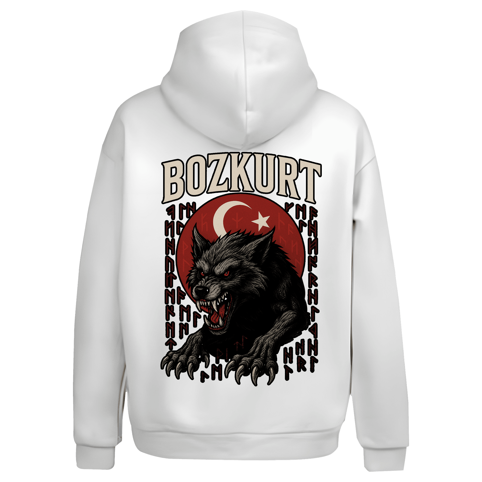 Kanlı Bozkurt  Ön ve Arka Baskı Baskılı   (Unisex Fermuarlı Hoodie )