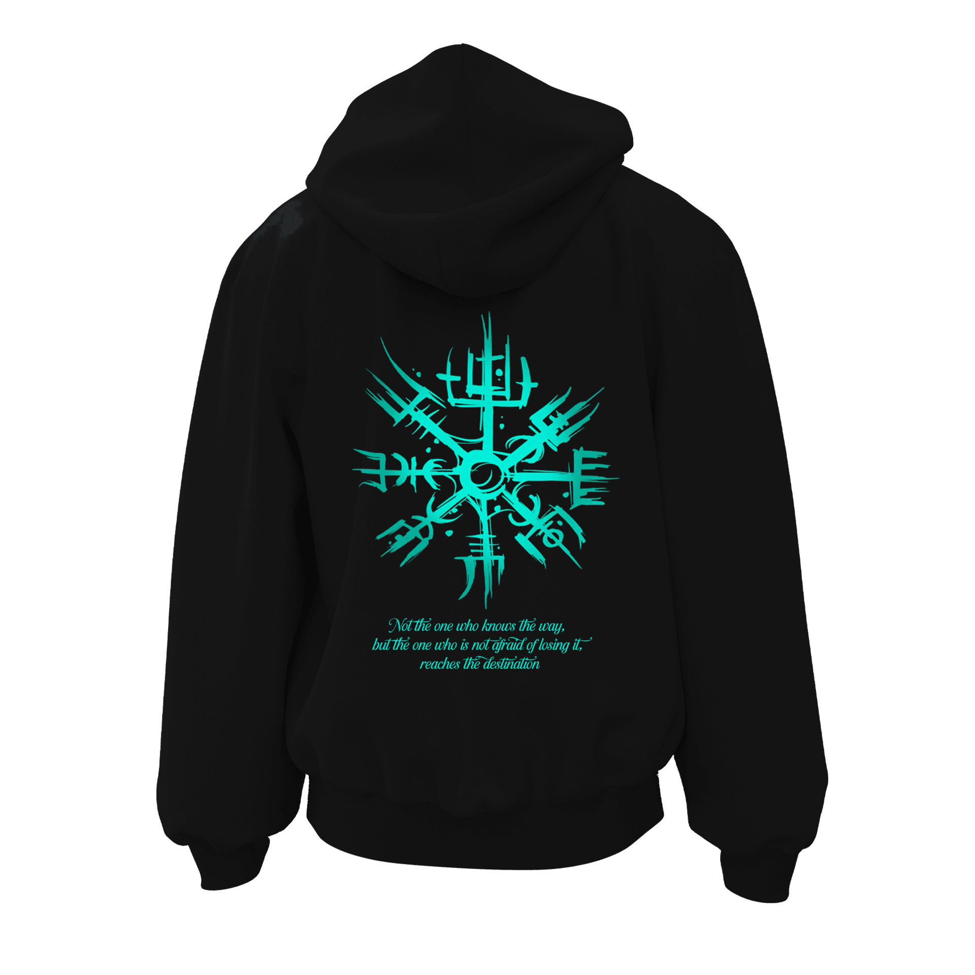 Not the one who knows the way, but the one who is not afraid of losing it, reaches the destination     Ön Ve Arka  Baskılı  Nordic Series (Unisex Fermuarlı Hoodie )