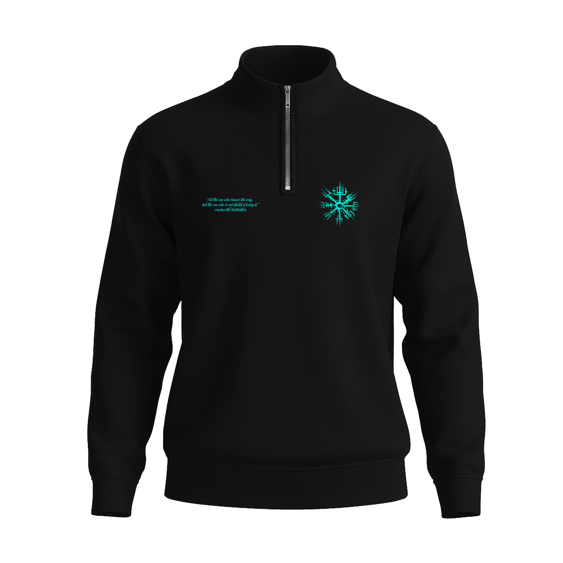 Not the one who knows the way, but the one who is not afraid of losing it, reaches the destination Ön Ve Arka Baskılı Nordic Series    (Unisex Yarım Fermuarlı Sweat)