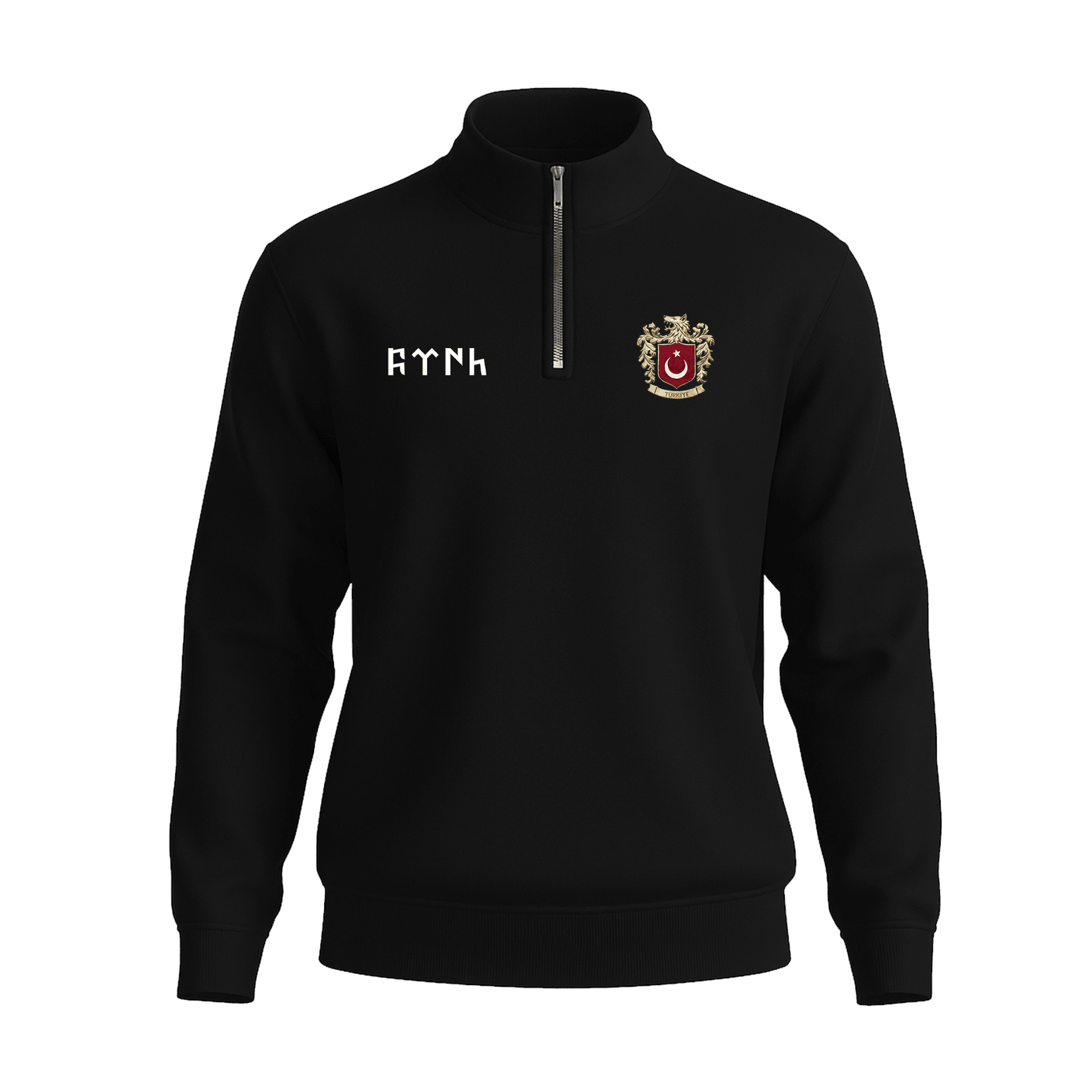 Türk Arma Ön Ve Arka Baskılı (Unisex Yarım Fermuarlı Sweat)