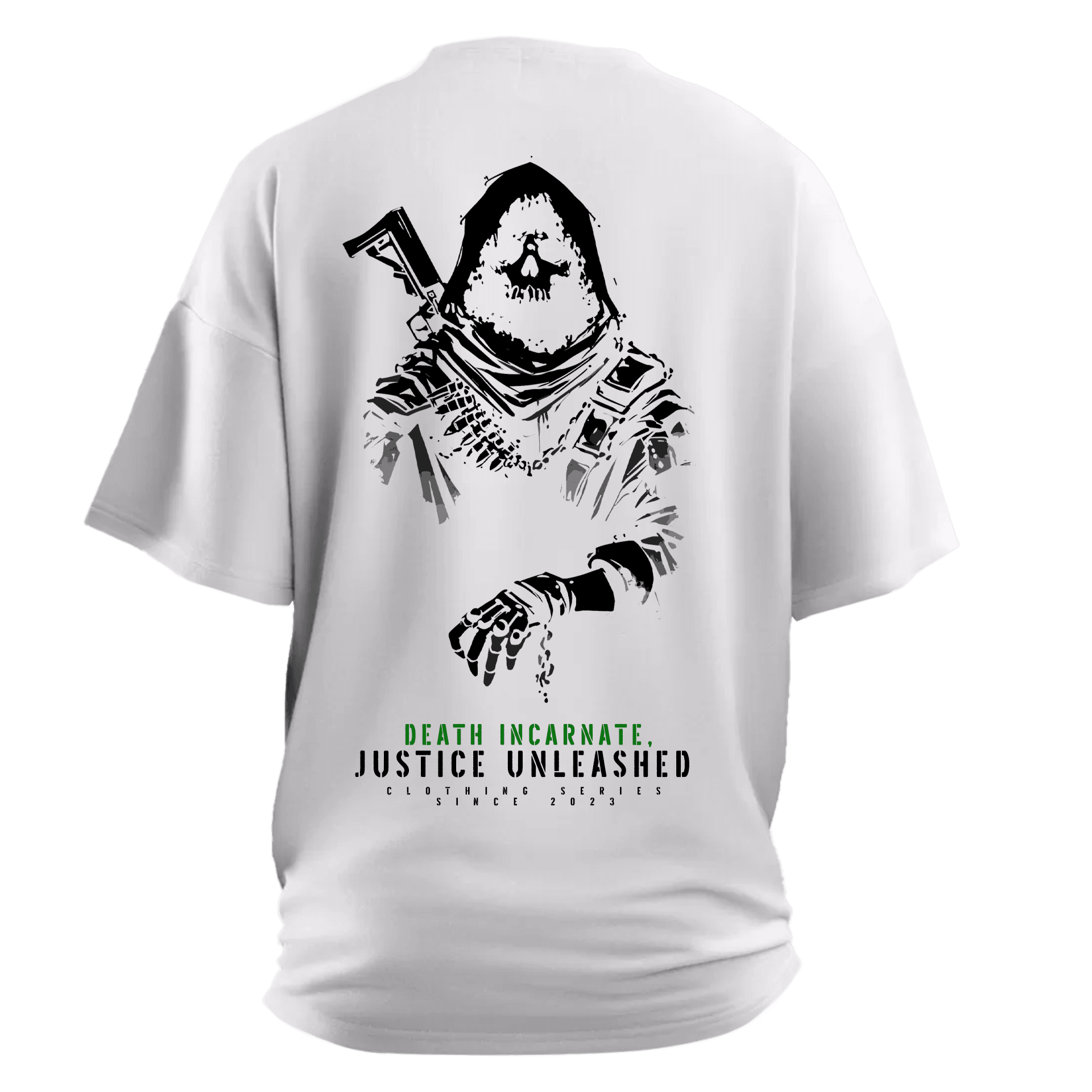 Death incarnate, justice unleashed Ön ve Arka Baskılı (Unisex Tişört)