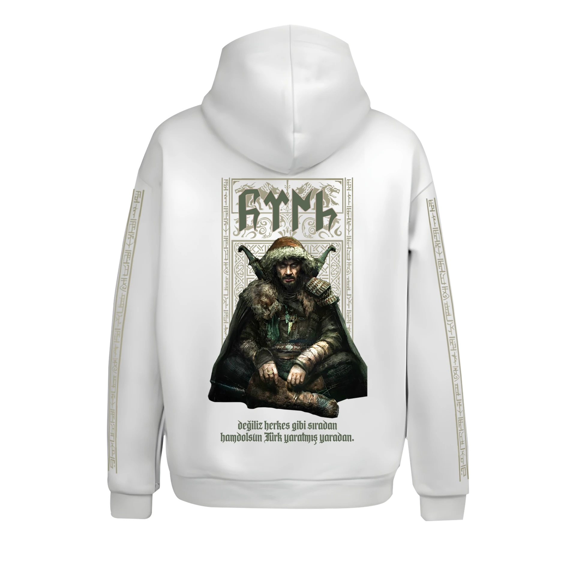 Değiliz Herkes Gibi Sıradan Hamdolsun Türk Yaratmış Yaradan Ön,Kol Ve Arka Baskılı   Türk Serisi (Unisex Kapüşonlu)