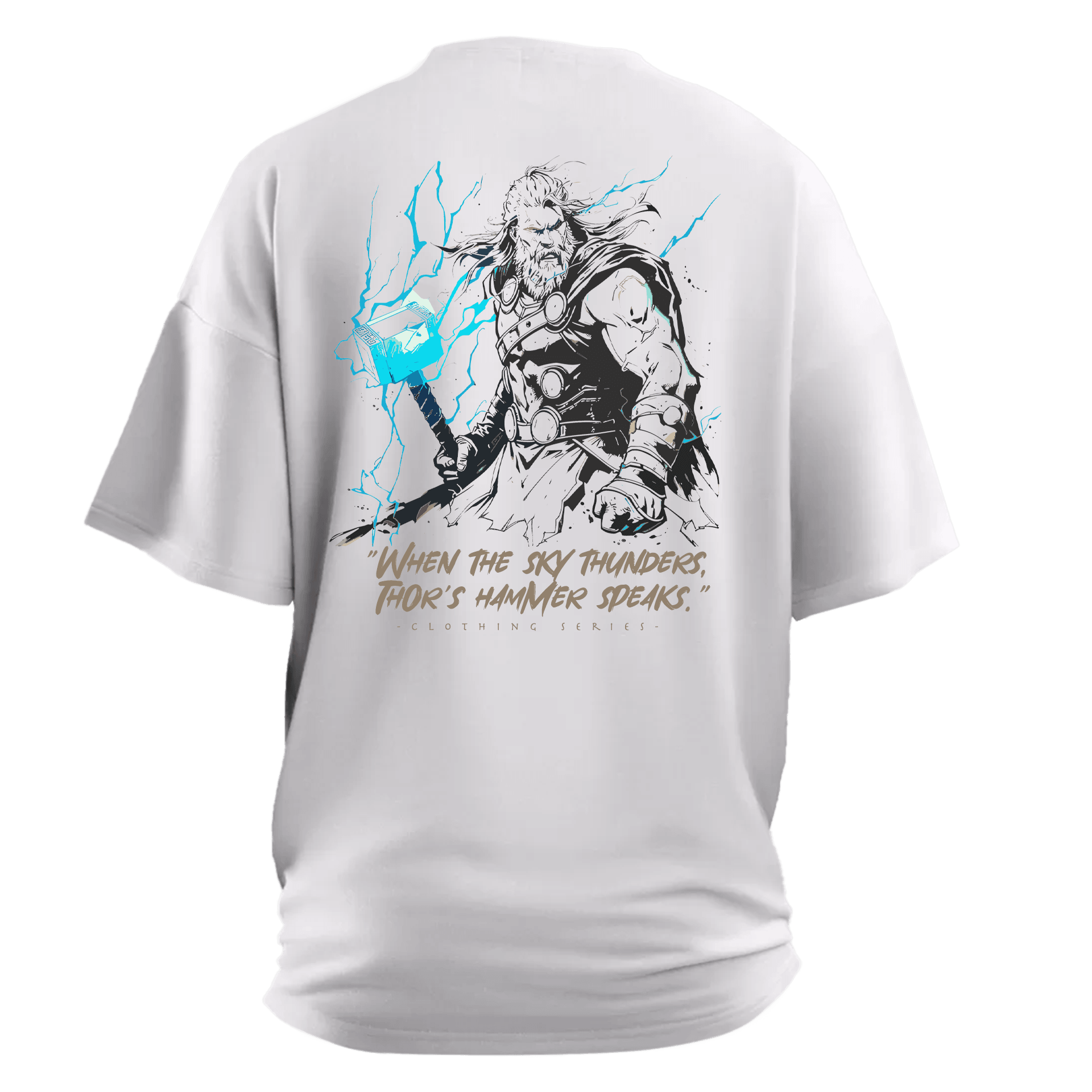 "When the sky thunders,  Thor's hammer speaks." Ön Ve Arka Baskılı Nordic(Unisex Tişört)