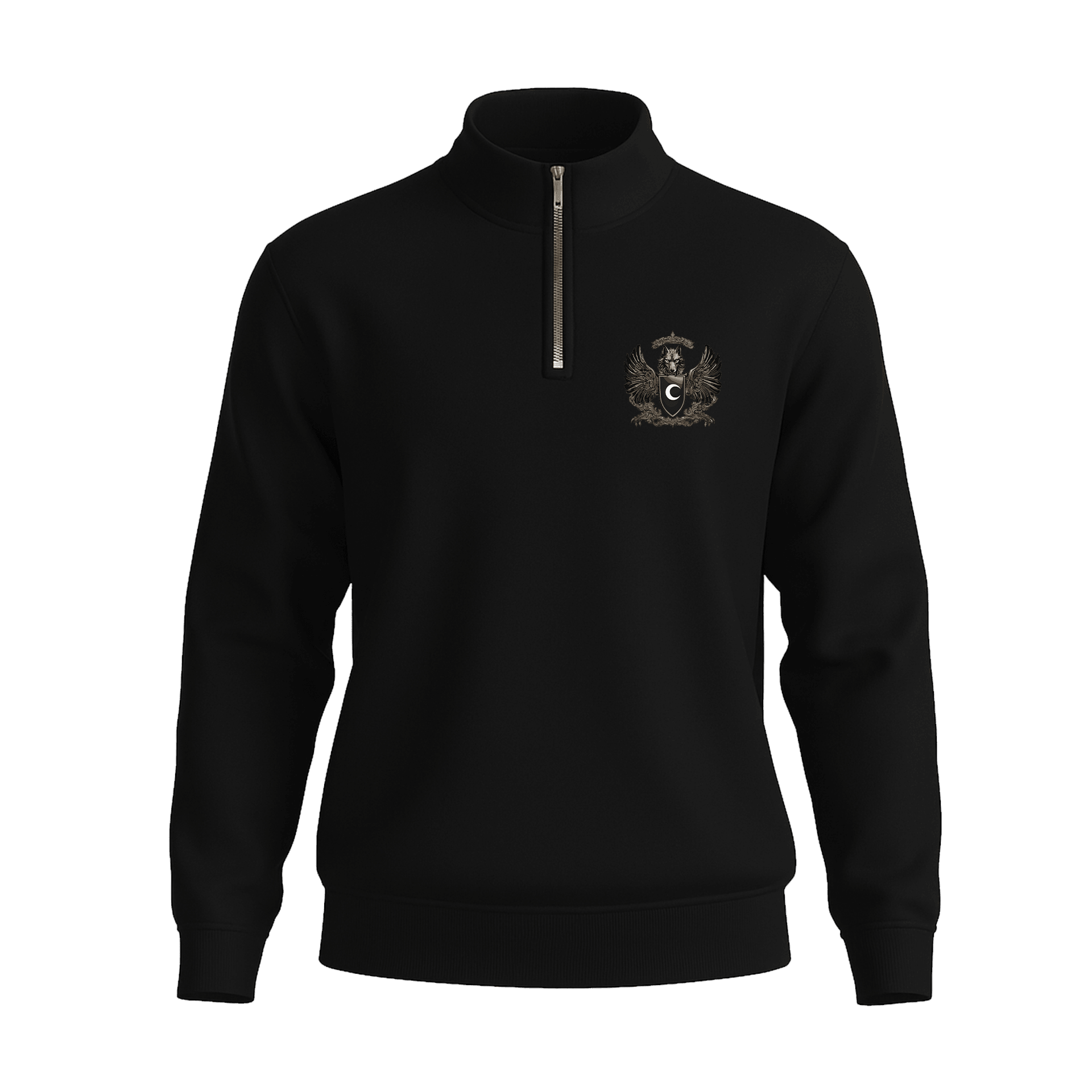 Kanatlı Kurt  Ön Ve Arka  Baskılı (Unisex Yarım Fermuarlı Sweat)