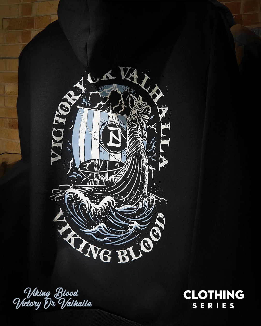   Viking Blood Victory Or Valhalla   Ön Ve Arka Baskılı  Nordic Series   (Unisex Hoodie )