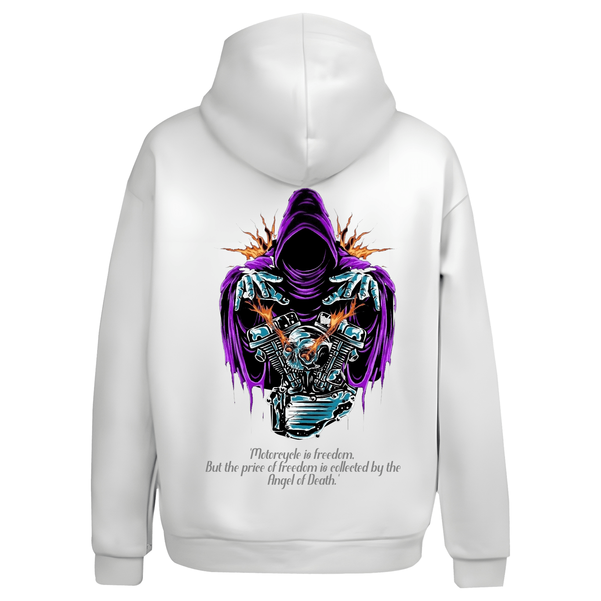 "Motorcycle is freedom,  But the price of freedom is collected by the Angel of Death." Ön  Ve Arka Baskılı Moto  Series(Unisex Hoodie)