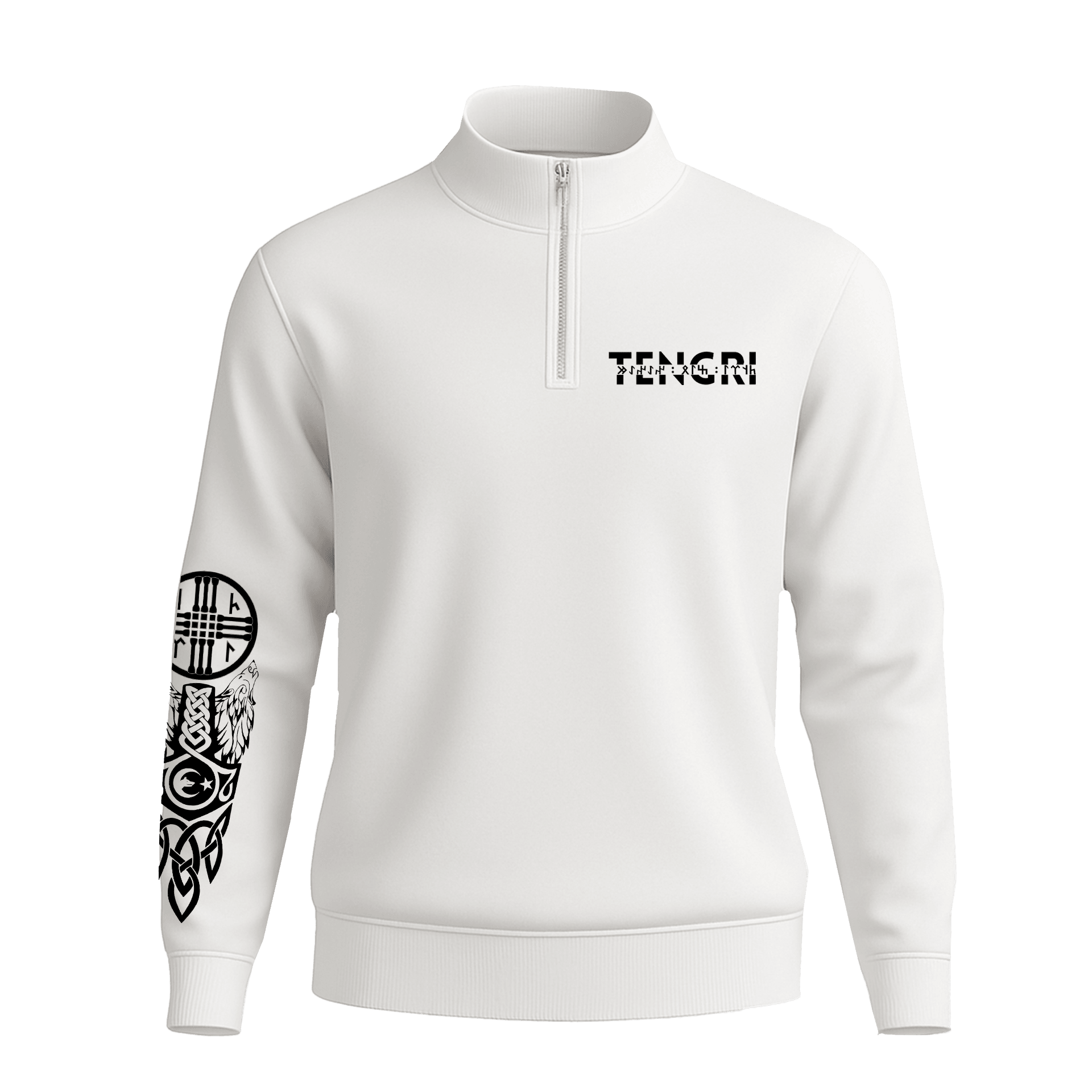 Tengri   Ön Ve Kol  Baskılı (Unisex Yarım Fermuarlı Sweat)