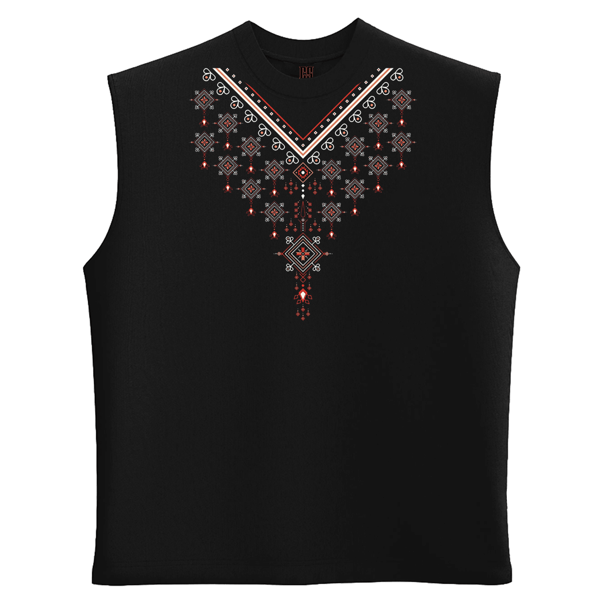 Etnik Yaka Desenli Ön  Baskılı (Unisex Sleeveless Atlet )