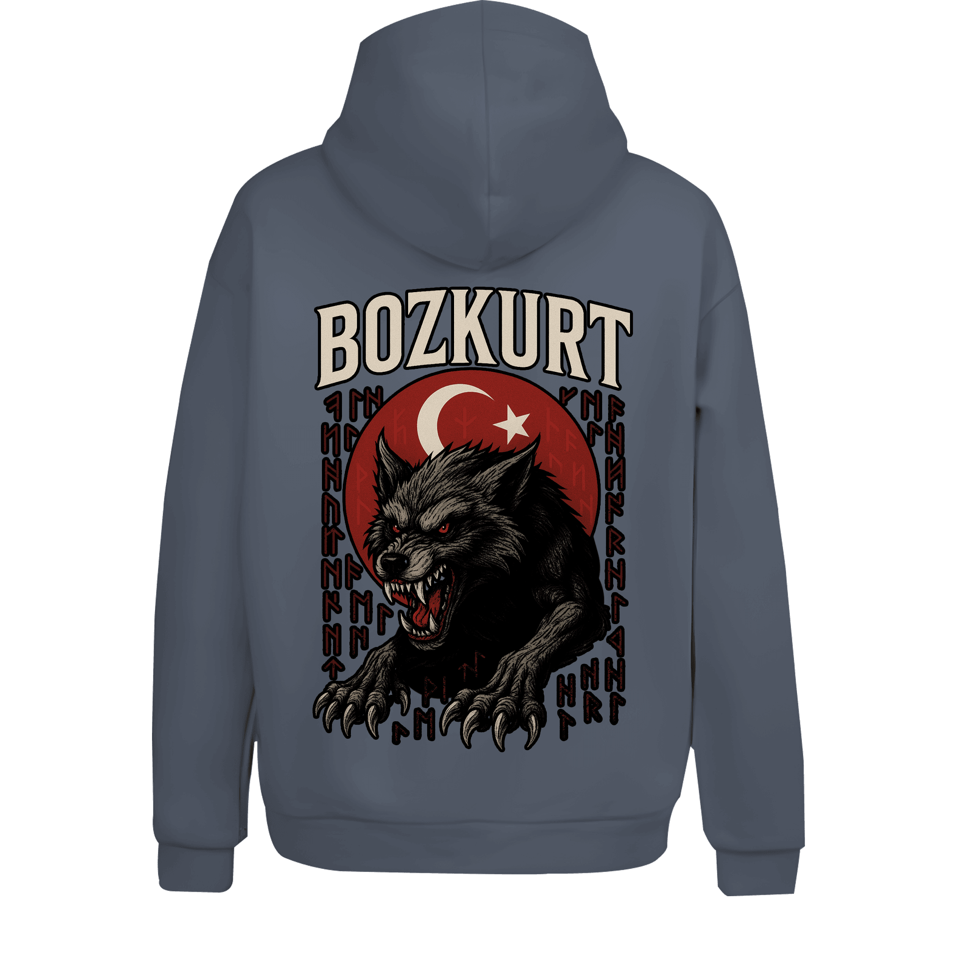 Kanlı Bozkurt  Ön ve Arka Baskı Baskılı   (Unisex Fermuarlı Hoodie )
