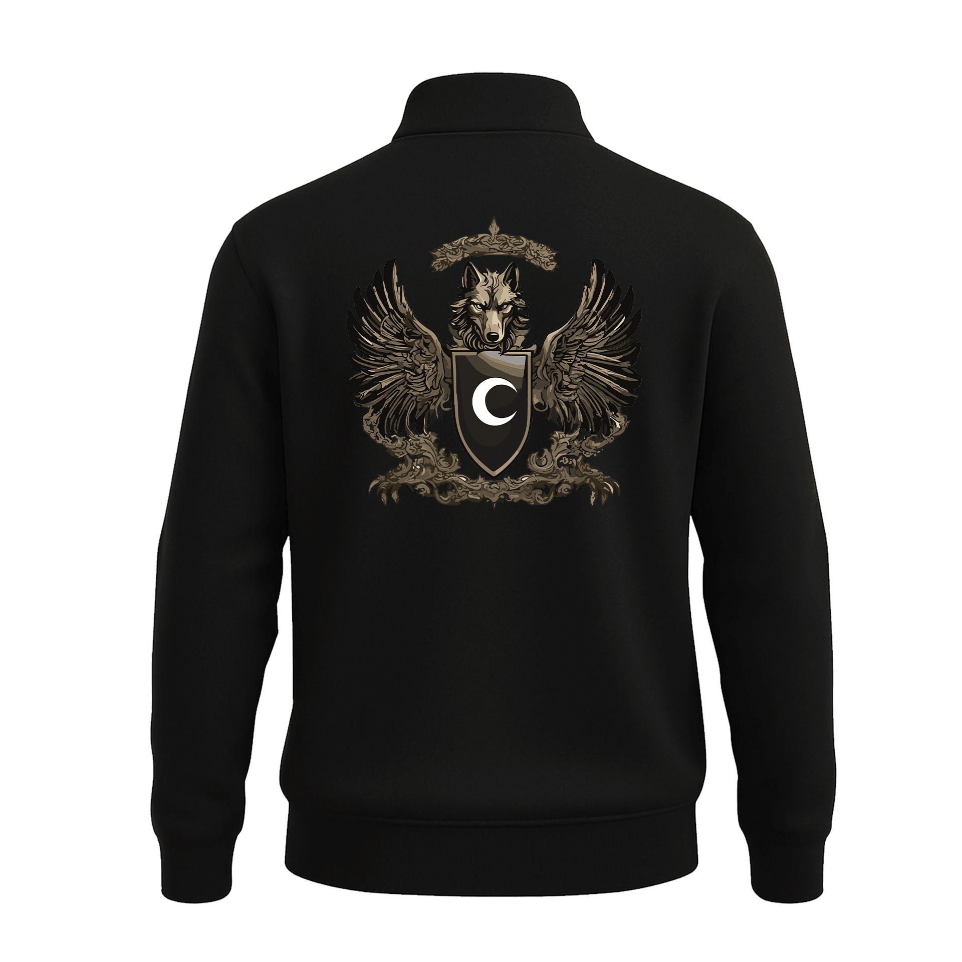 Kanatlı Kurt  Ön Ve Arka  Baskılı (Unisex Yarım Fermuarlı Sweat)
