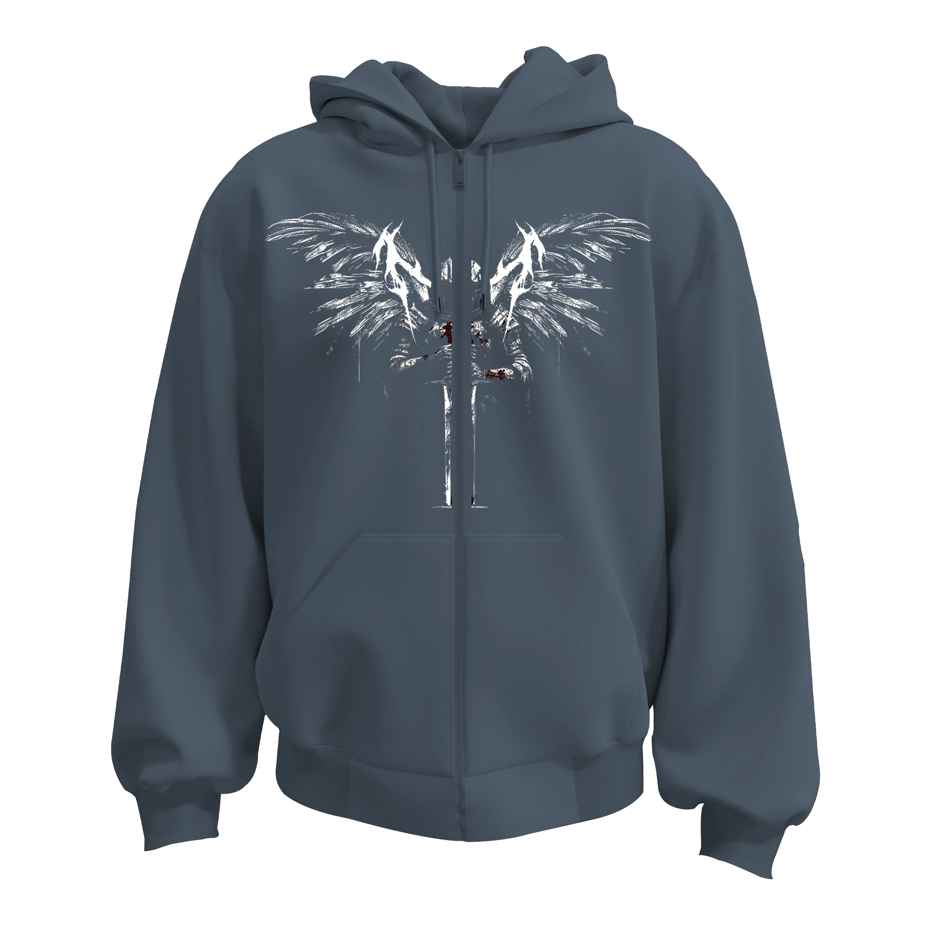 Winged Knight Ön  Baskılı (Unisex Fermuarlı Hoodie)
