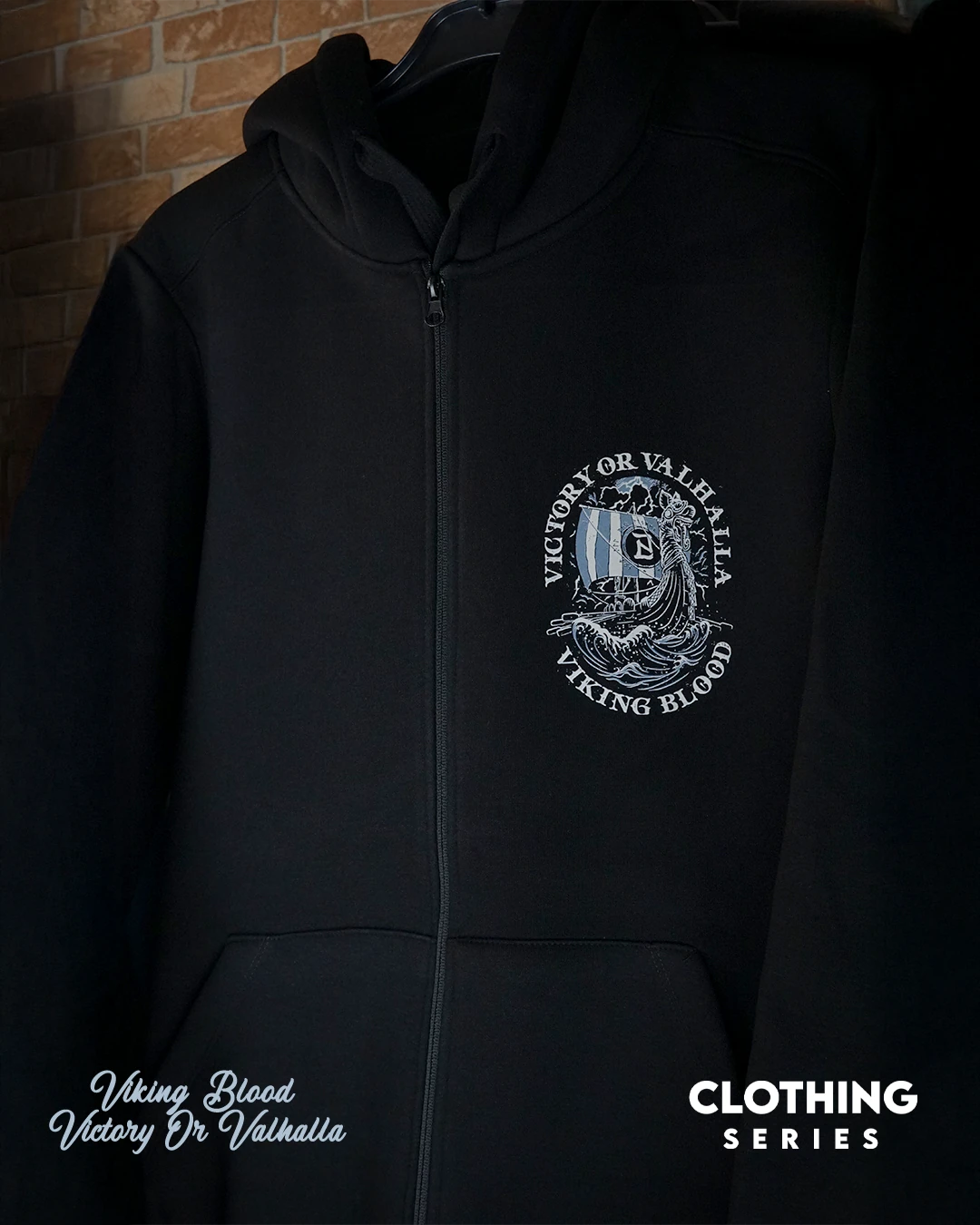 Viking Blood Victory Or Valhalla Ön Ve Arka Baskılı Nordic Series  (Unisex Fermuarlı Hoodie )