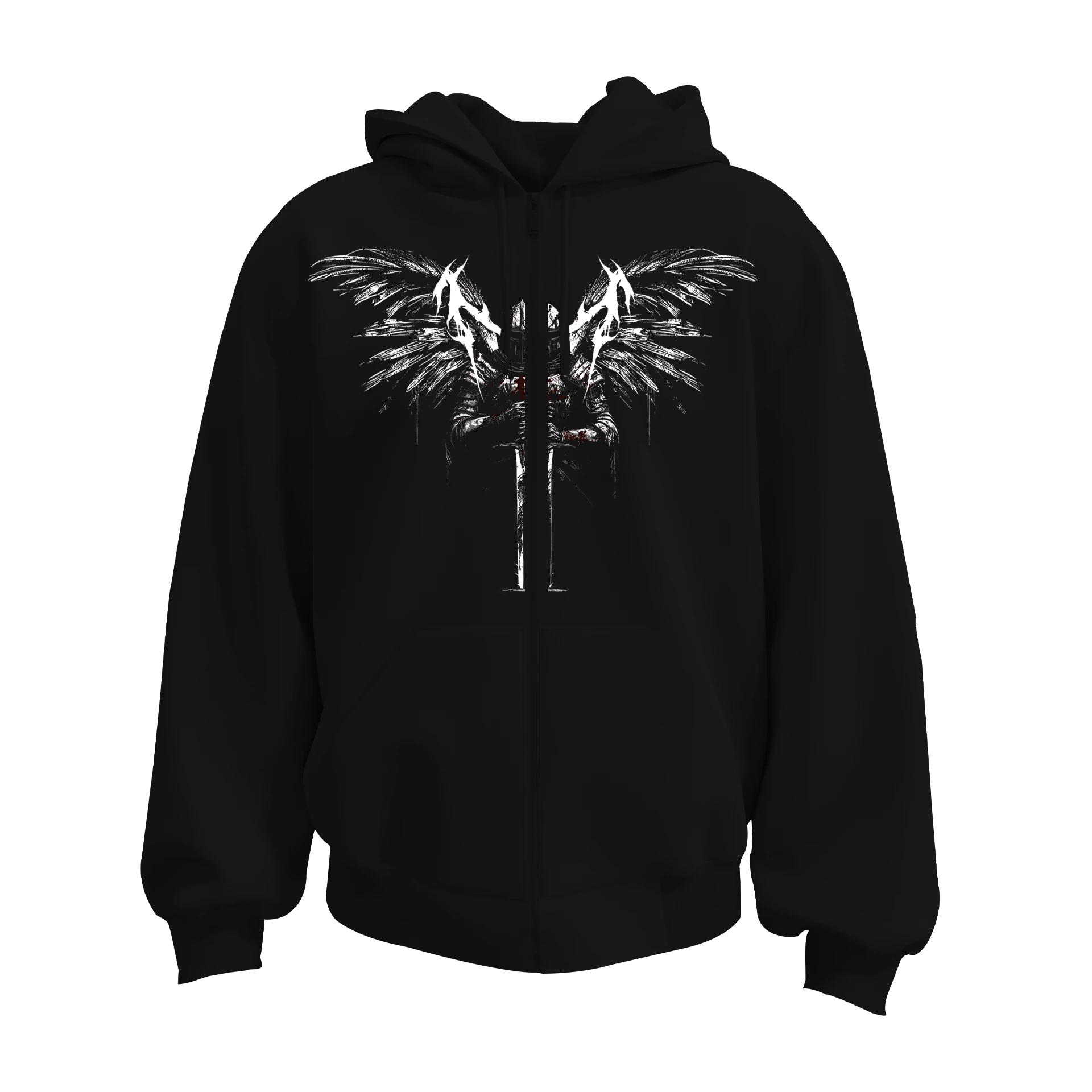 Winged Knight Ön  Baskılı (Unisex Fermuarlı Hoodie)