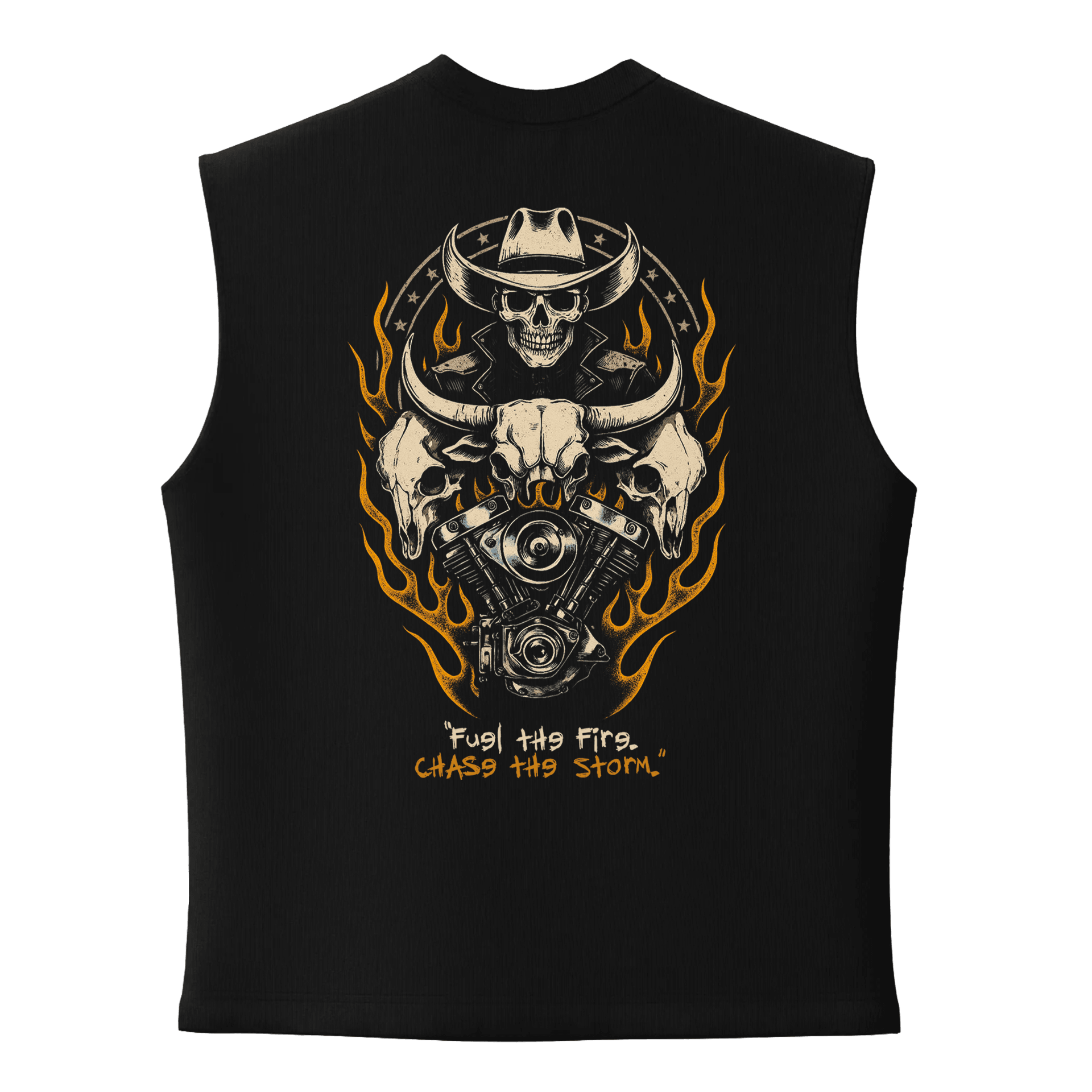 Fuel the Fire. Chase the Storm.   Ön Baskılı ve Arka Moto  Series (Unisex Sleeveless Atlet )